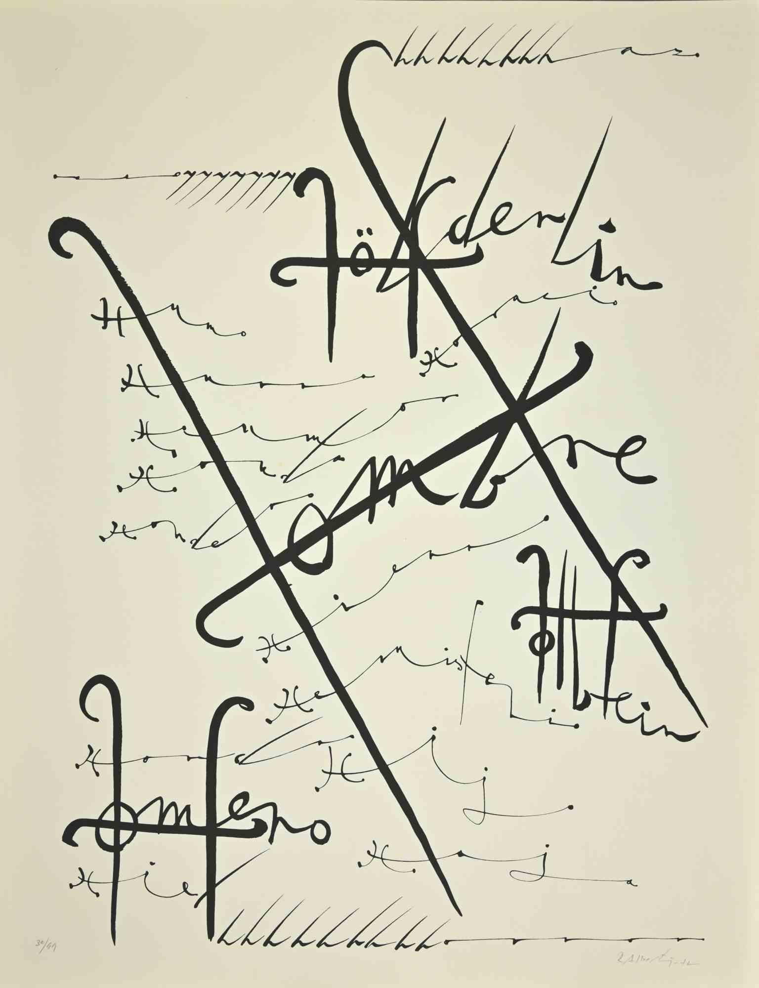 Letter H from the Alphabet series is a lithograph realized by Rafael Alberti in 1972.

Hand-signed.

Numbered. Edition, 30/99 prints.

The state of preservation is very good.

The artwork represents the alphabet letter, with a poetical abstract
