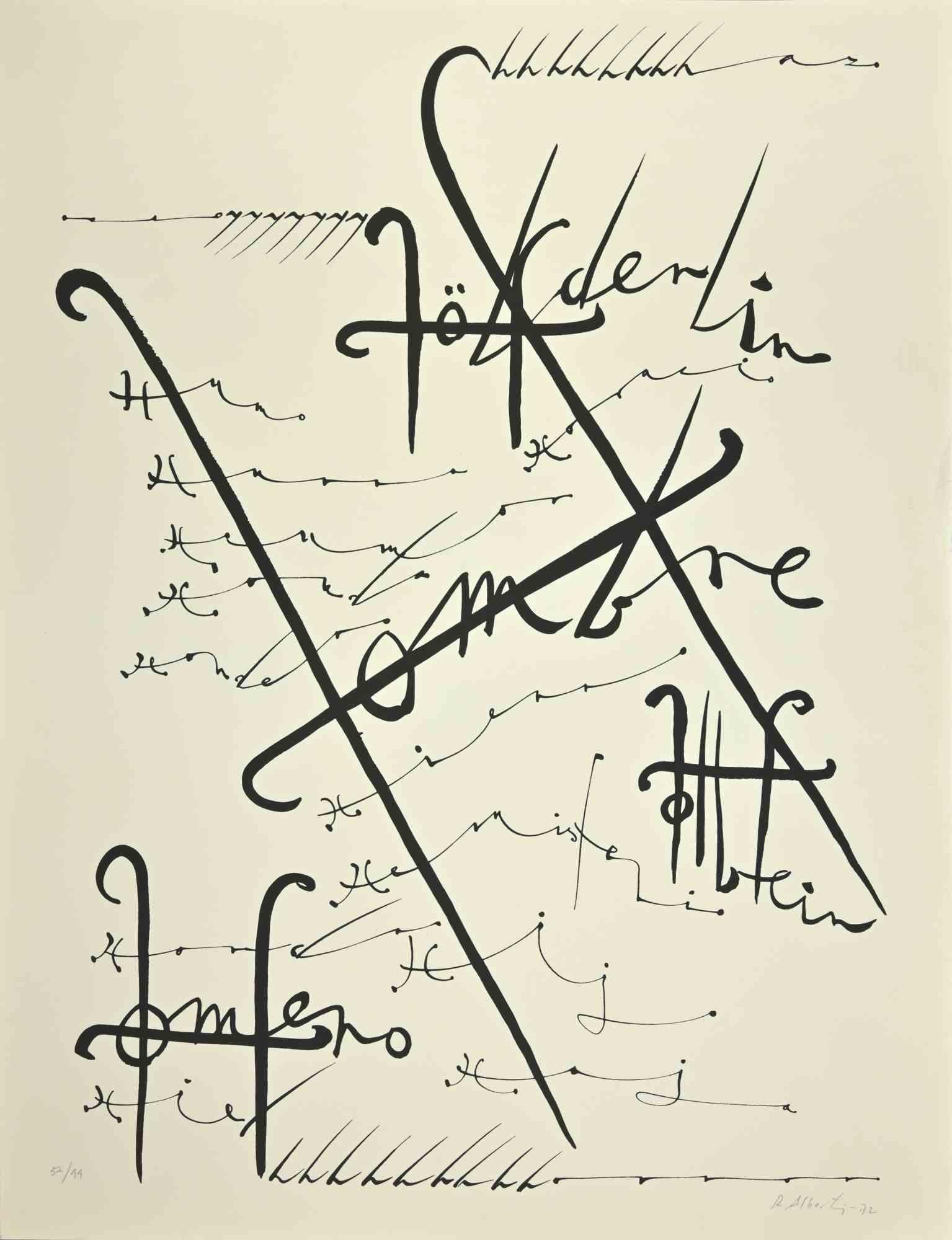 Letter H from the Alphabet series is a lithograph realized by Rafael Alberti in 1972.

Hand-signed.

Numbered. Edition, 52/99 prints.

The state of preservation is very good.

The artwork represents the alphabet letter, with a poetical abstract