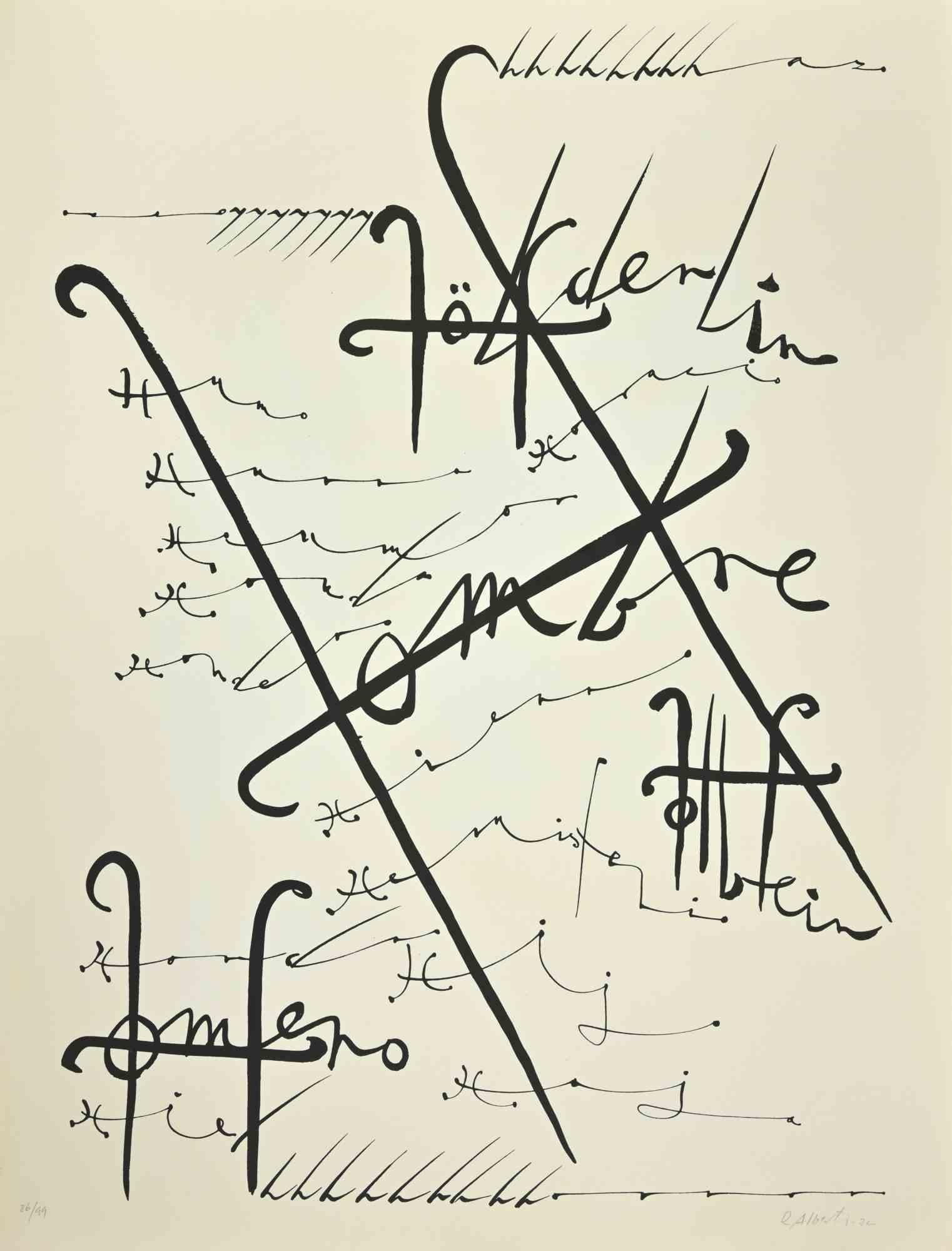 Letter H from the Alphabet series is a lithograph realized by Rafael Alberti in 1972.

Hand-signed.

Numbered. Edition, 86/99 prints.

The state of preservation is very good.

The artwork represents the alphabet letter, with a poetical abstract