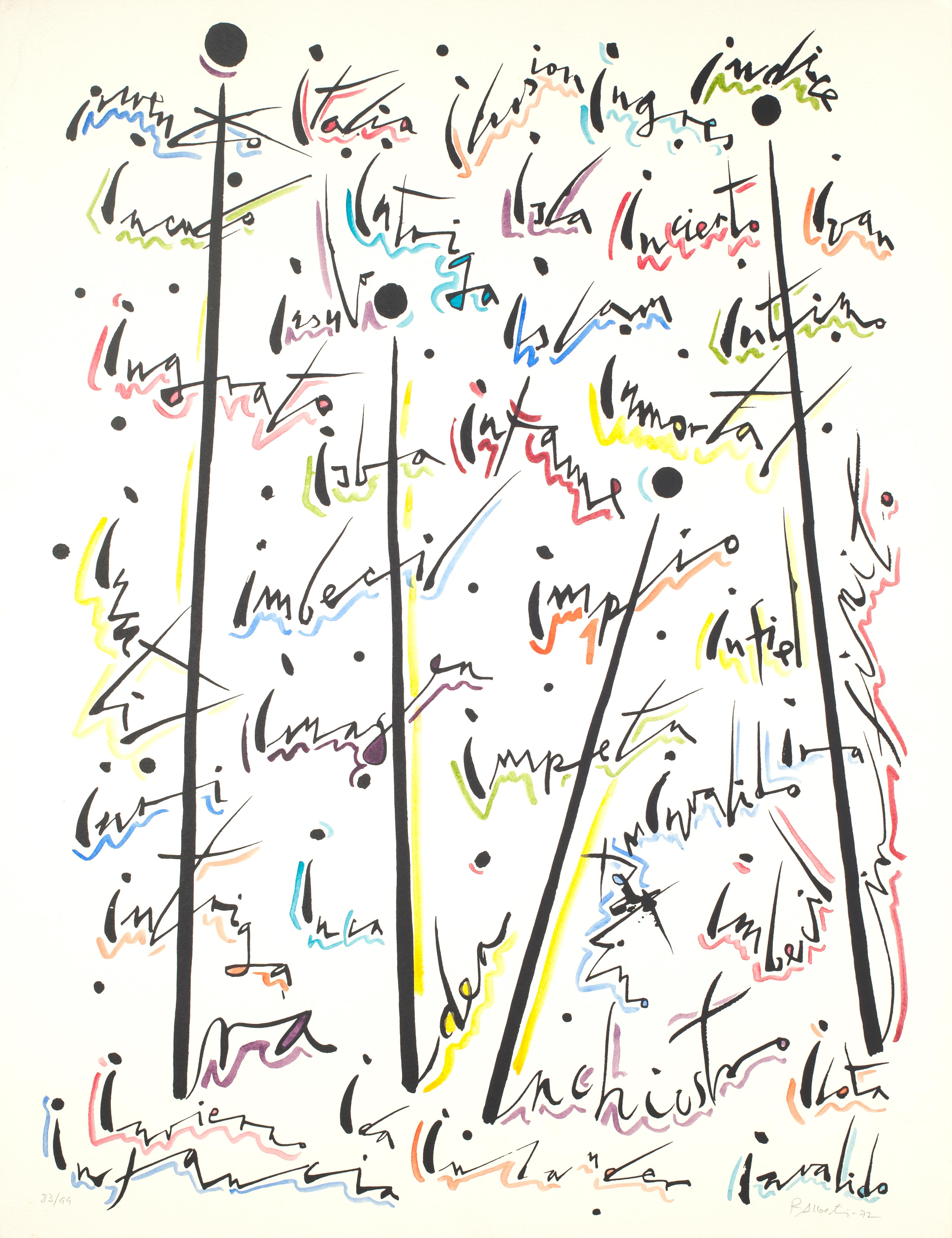 Lettre I - Lithographie colorée à la main de Raphael Alberti - 1972