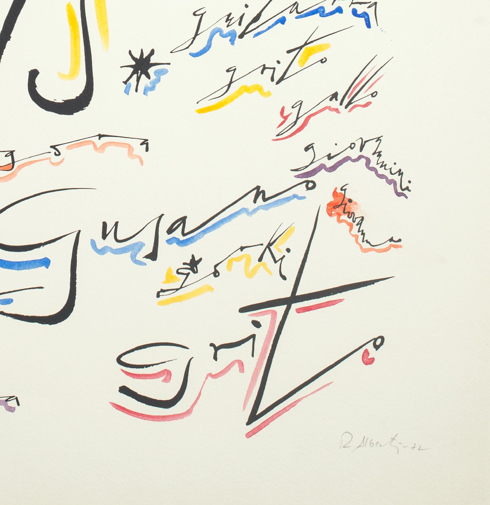 Lettre J - Lithographie colorée à la main de Raphael Alberti - 1972 - Print de Rafael Alberti