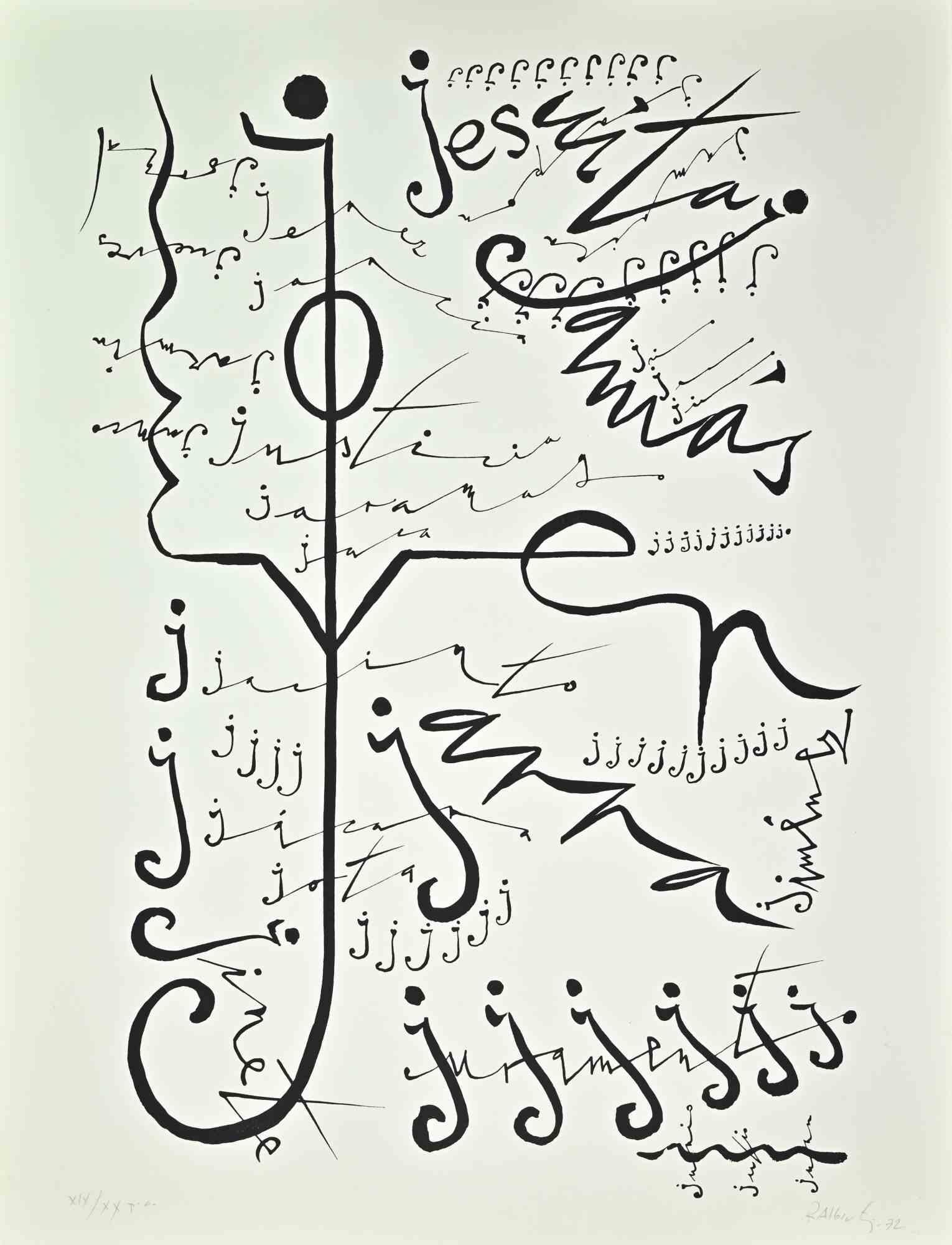 La lettre J, de la série Alphabet, est une lithographie réalisée par Rafael Alberti en 1972.

Signé et daté à la main dans la marge inférieure droite. 

Numérotée au crayon dans la partie inférieure, d'une édition de 99 tirages.

Bonnes