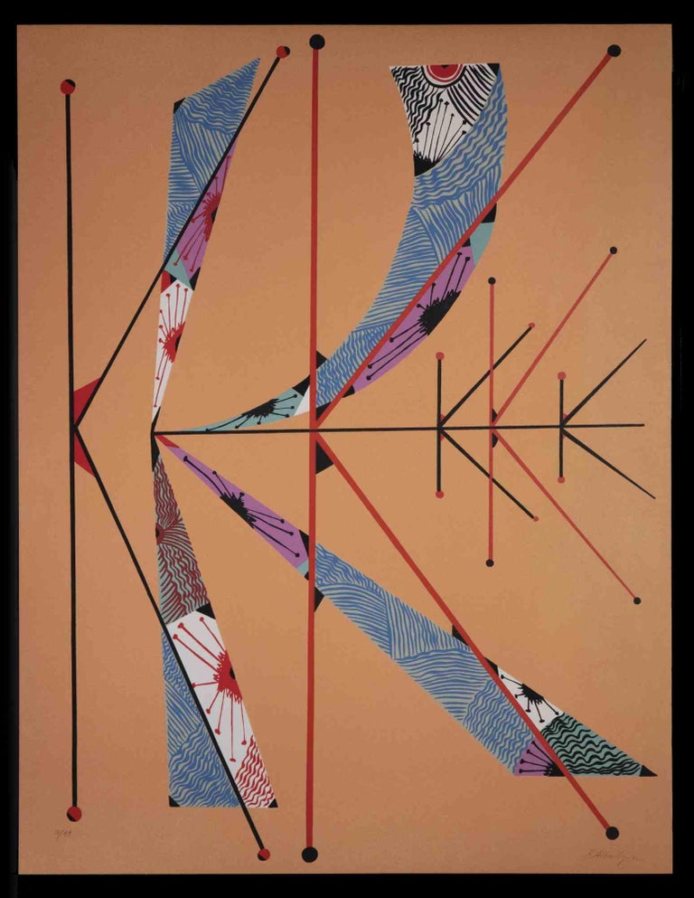 Letter K by Rafael Alberti, from Alphabet series,  is an original lithograph, realized by Rafael Alberti in 1972.

The state of preservation is good.

Hand signed and dated on the lower right margin. Numbered on the lower left.

Edition of 99.

The