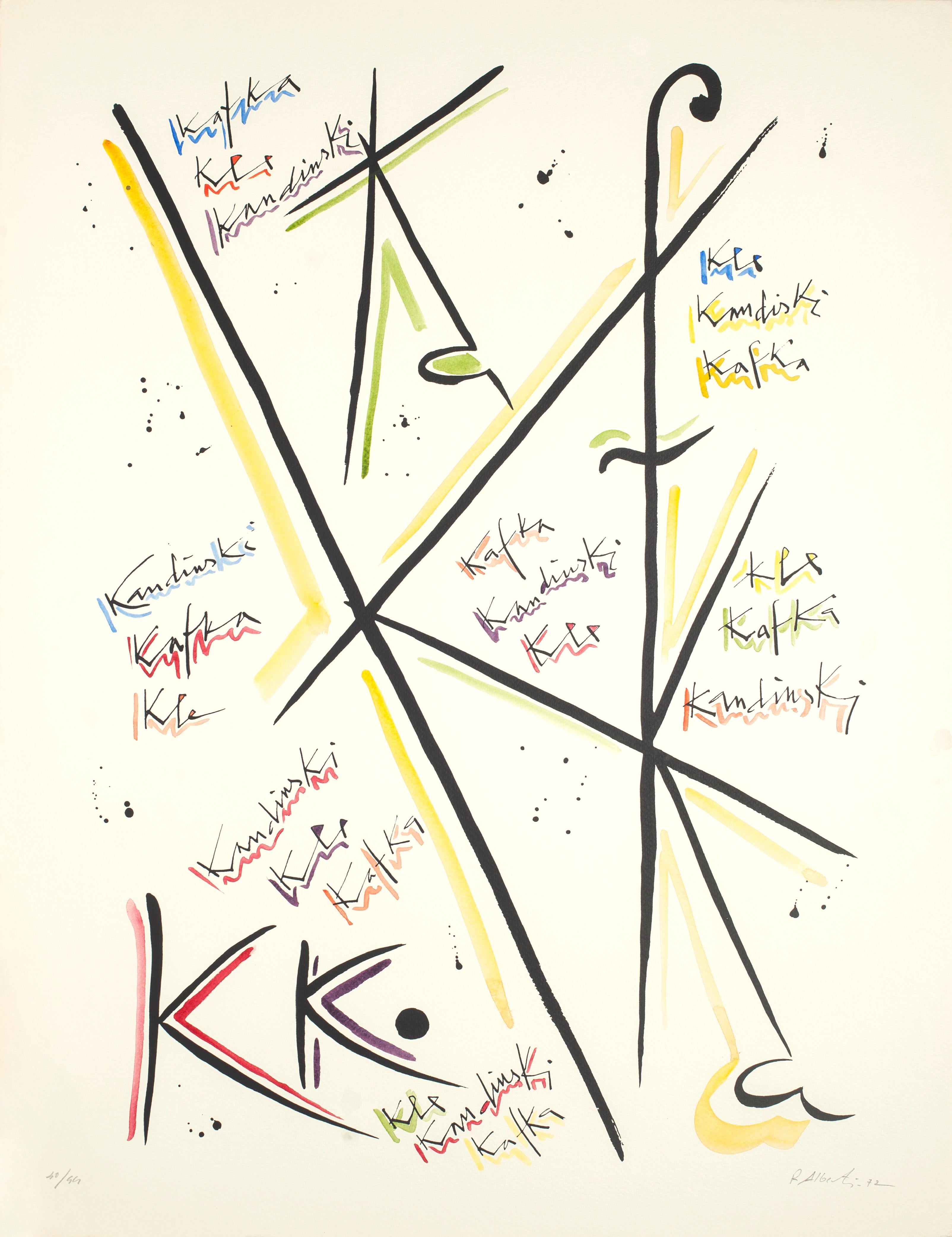 Letra K - Litografía coloreada a mano de Rafael Alberti - 1972