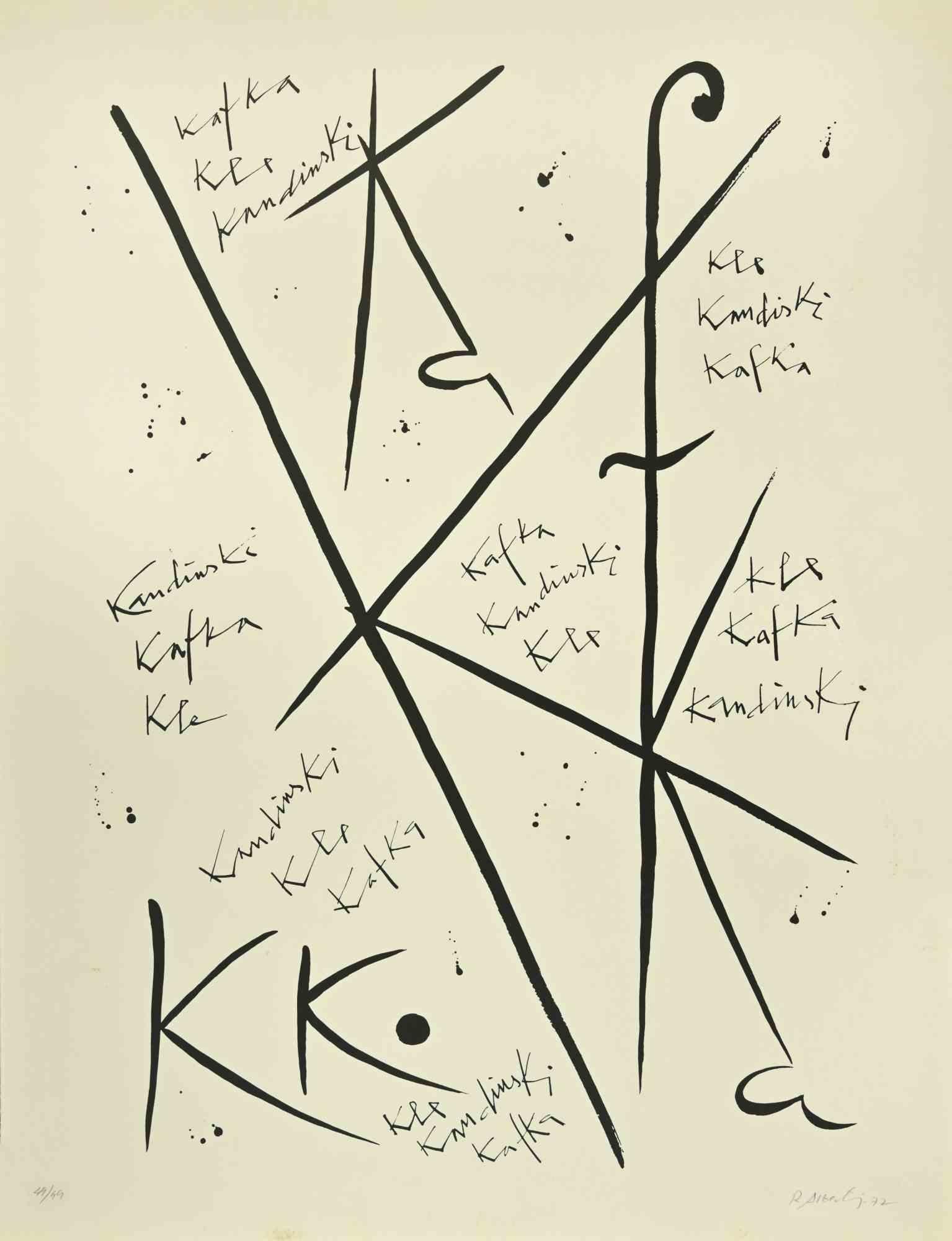 Letter K from the Alphabet series is a lithograph realized by Rafael Alberti in 1972.

Hand-signed and dated on the lower right margin.

Numbered on the lower margin. from an Edition of 49/99 prints.

Good conditions.

The artwork represents