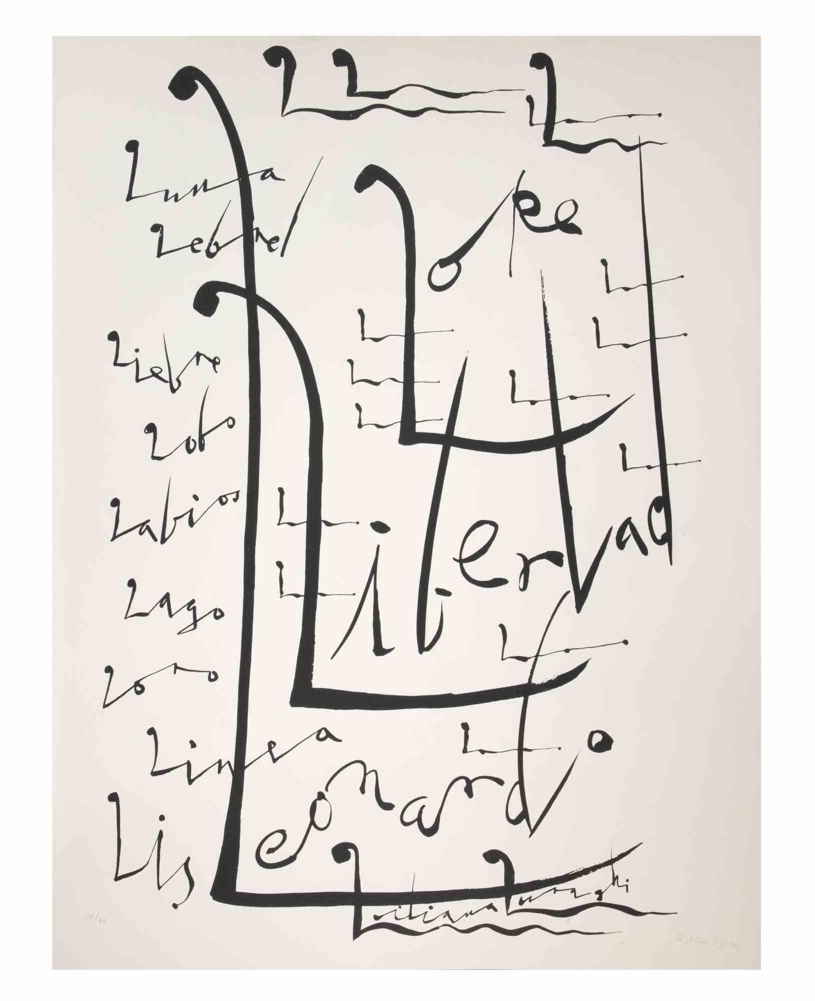Letter L from the Alphabet series is a lithograph realized by Rafael Alberti in 1972.

Hand-signed and dated on the lower right margin.

Numbered on the lower margin. from an Edition of 10/44 prints.

Good conditions.

The artwork represents