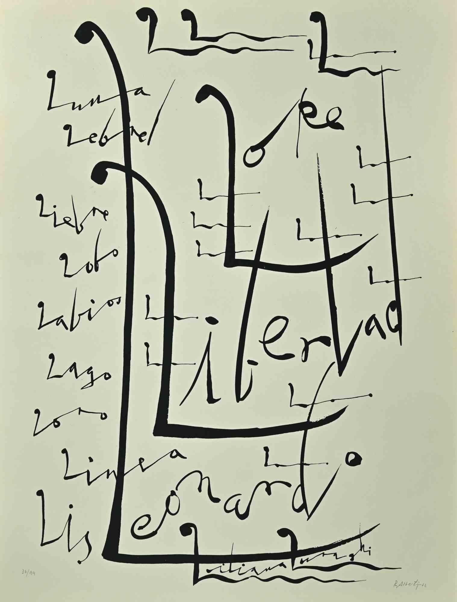La lettera L, della serie Alphabet, è una litografia realizzata da Rafael Alberti nel 1972.

Firmato a mano e datato sul margine inferiore destro. 

Numerato a matita nella parte inferiore, da un'edizione di 99 stampe.

Buone condizioni

L'opera