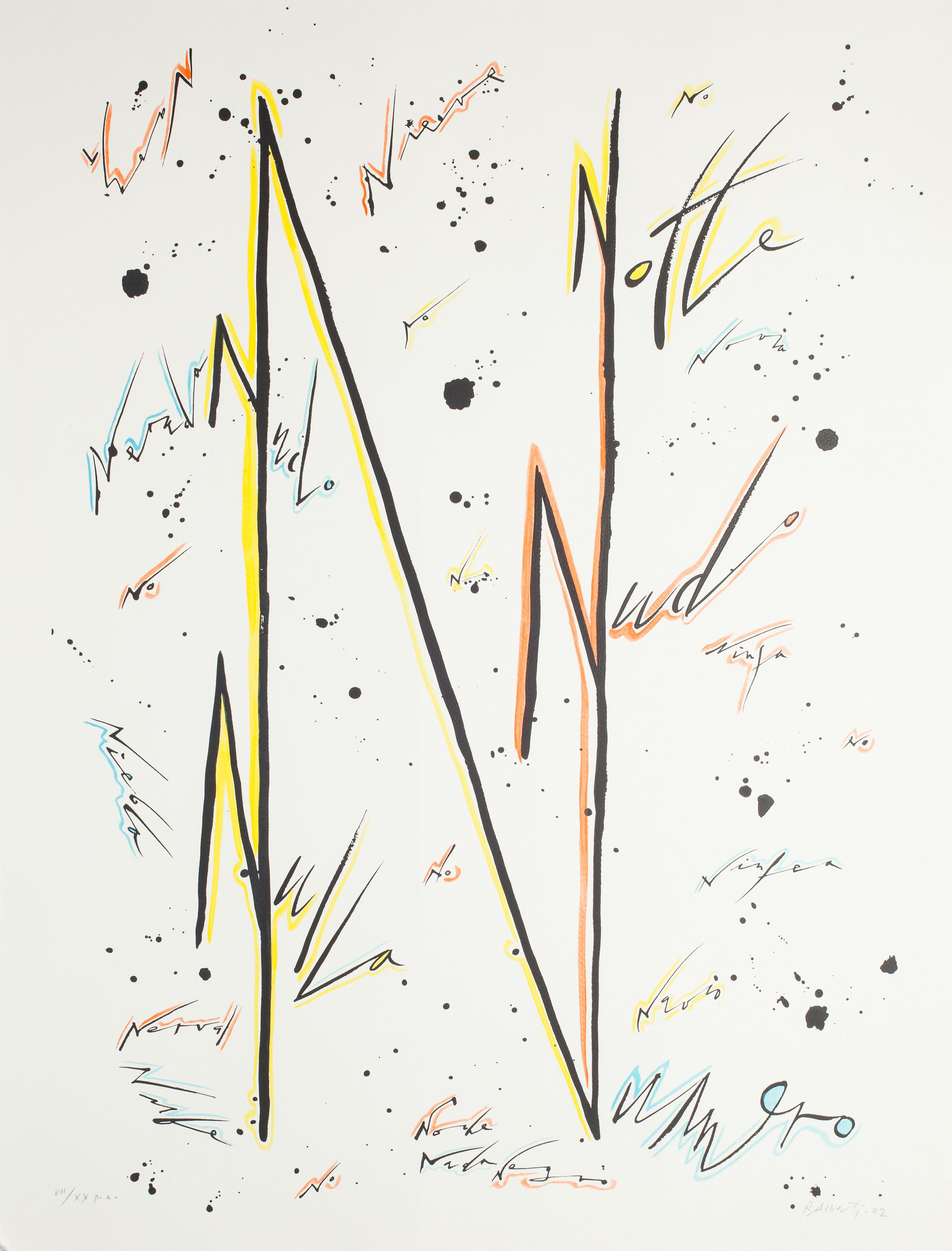 Rafael Alberti Abstract Print - Letter N - Variation - Hand-Colored Lithograph by Raphael Alberti - 1972