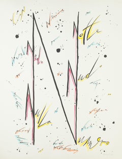 Buchstaben N Violett und Gelb – handkolorierte Lithographie von Raphael Alberti – 1972