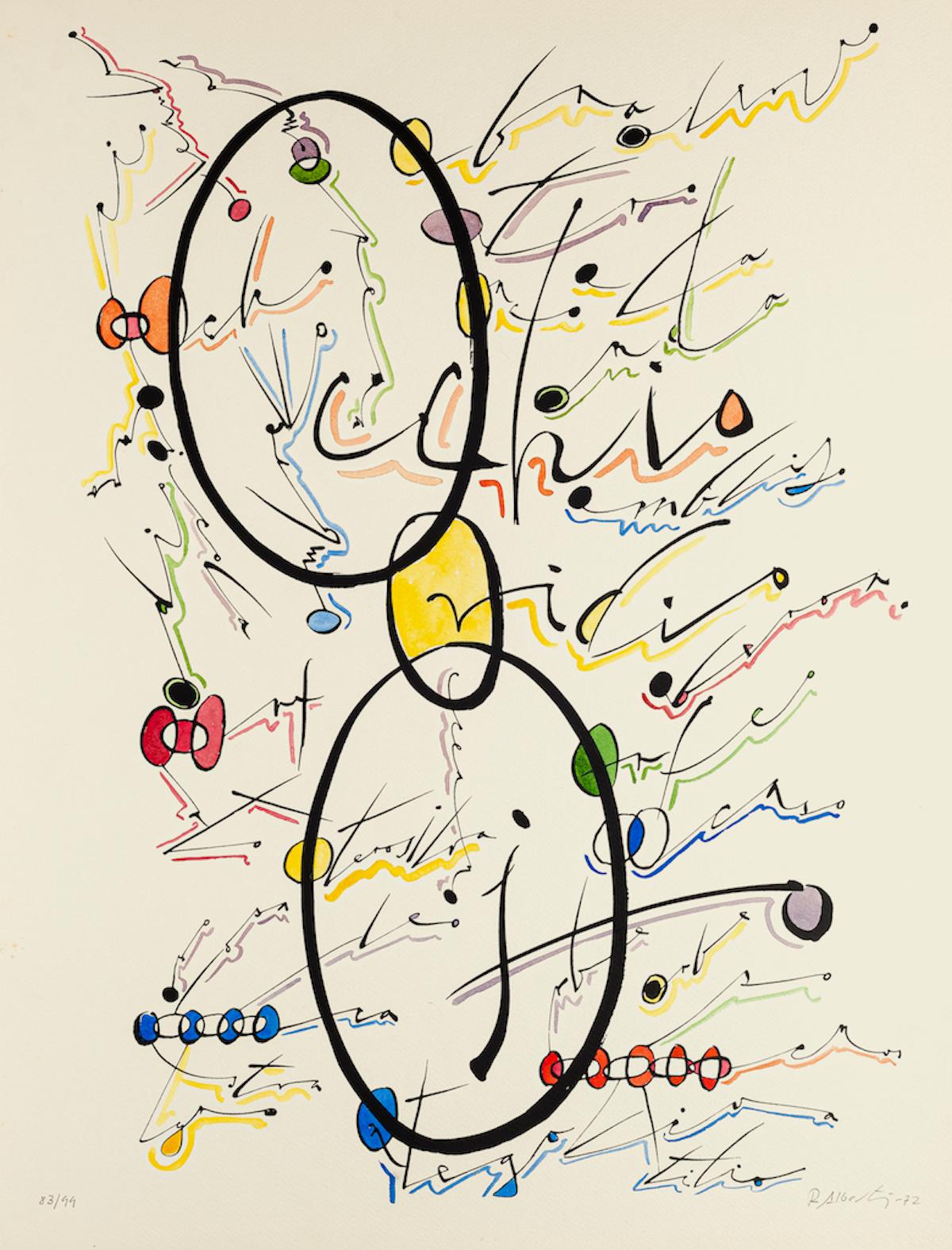Letter O - Original Hand-Colored Lithograph by Raphael Alberti - 1972