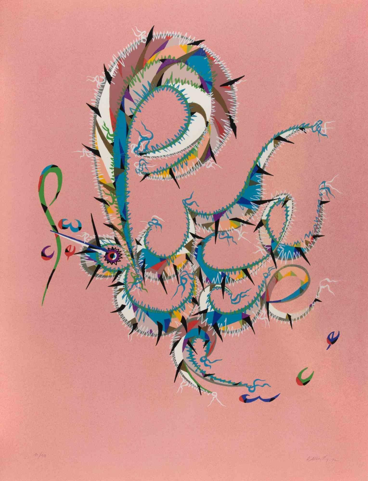 Lithographie « Lettre P » de Rafael Alberti, abstraite, 1972, non encadrée