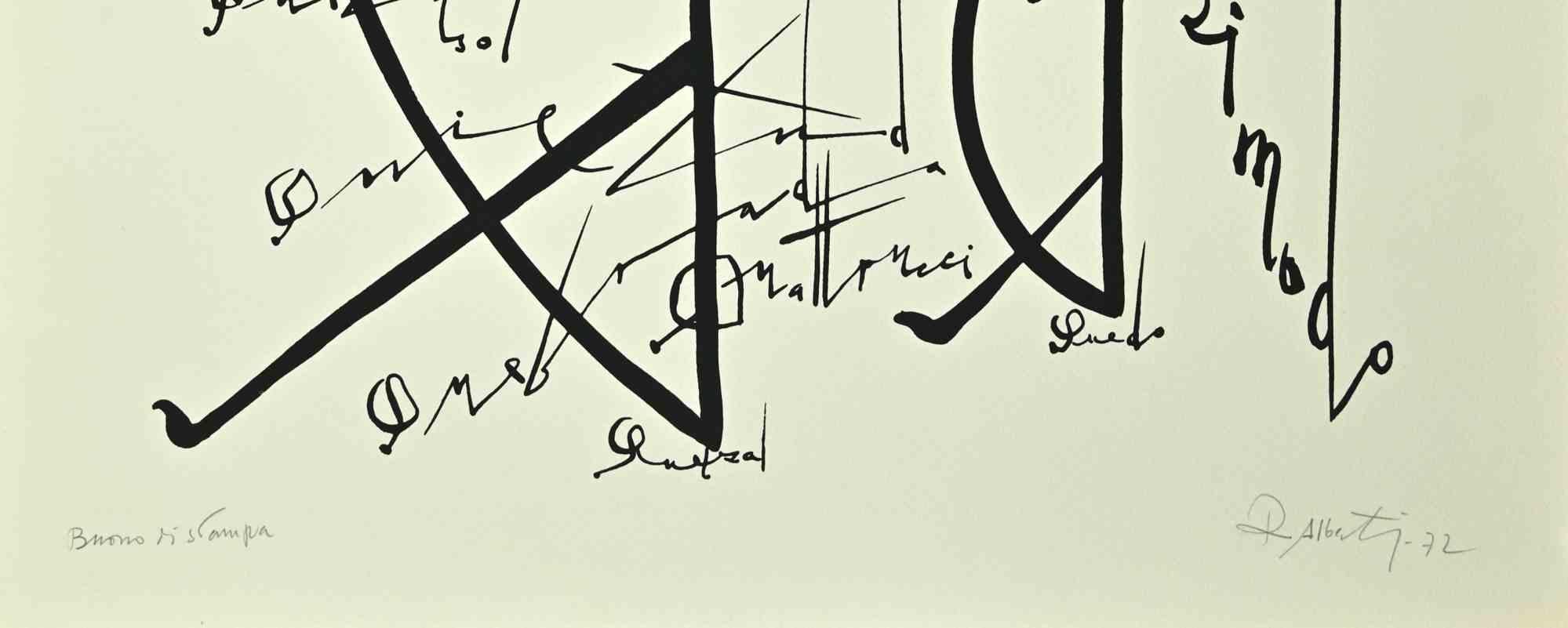 Lettera Q - Litografia di Rafael Alberti - 1972 in vendita 1