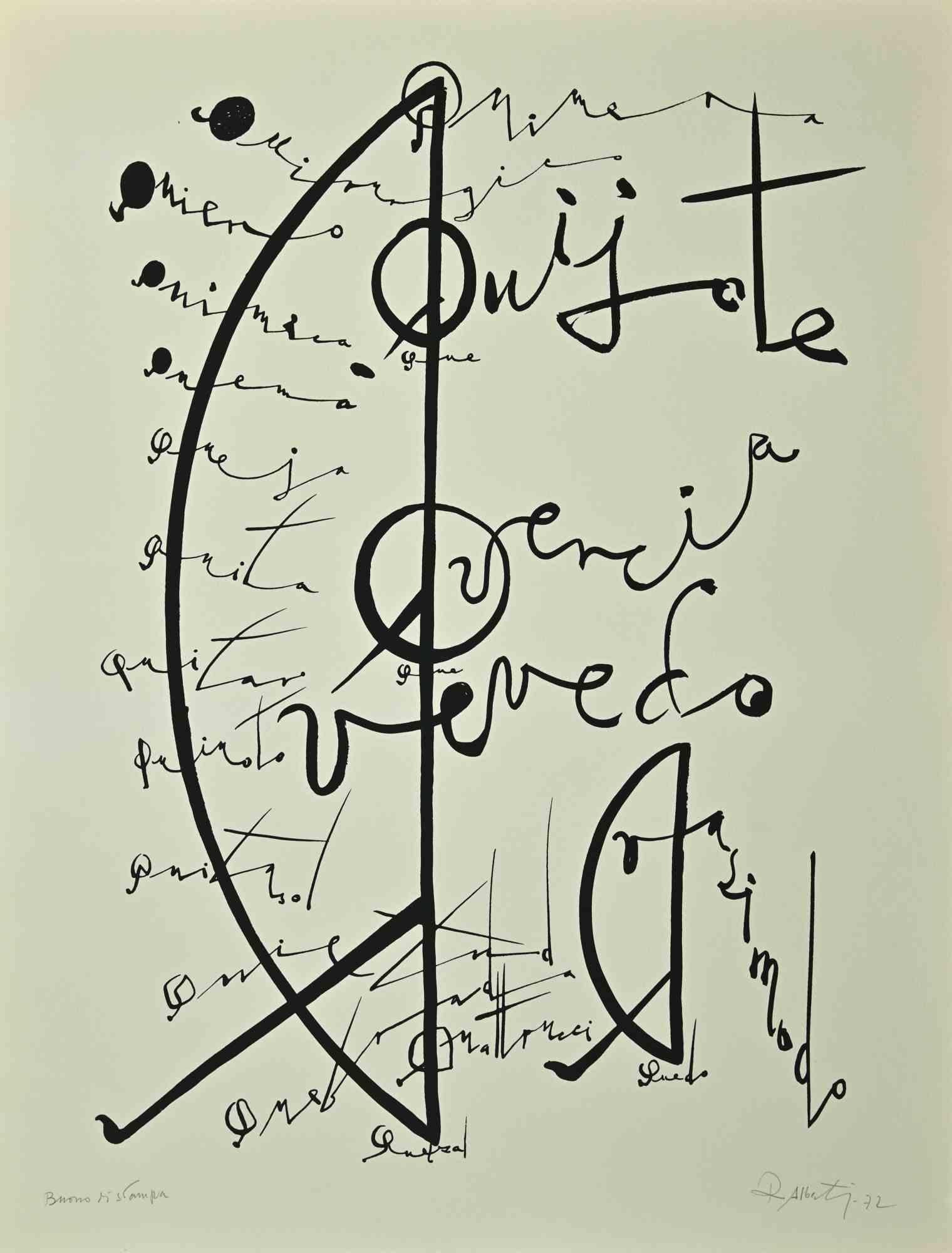 La lettera Q, della serie Alphabet, è una litografia realizzata da Rafael Alberti nel 1972.

Firmato a mano e datato sul margine inferiore destro. 

Prova d'artista

Buone condizioni.


L'opera d'arte è rappresentata con una composizione poetica