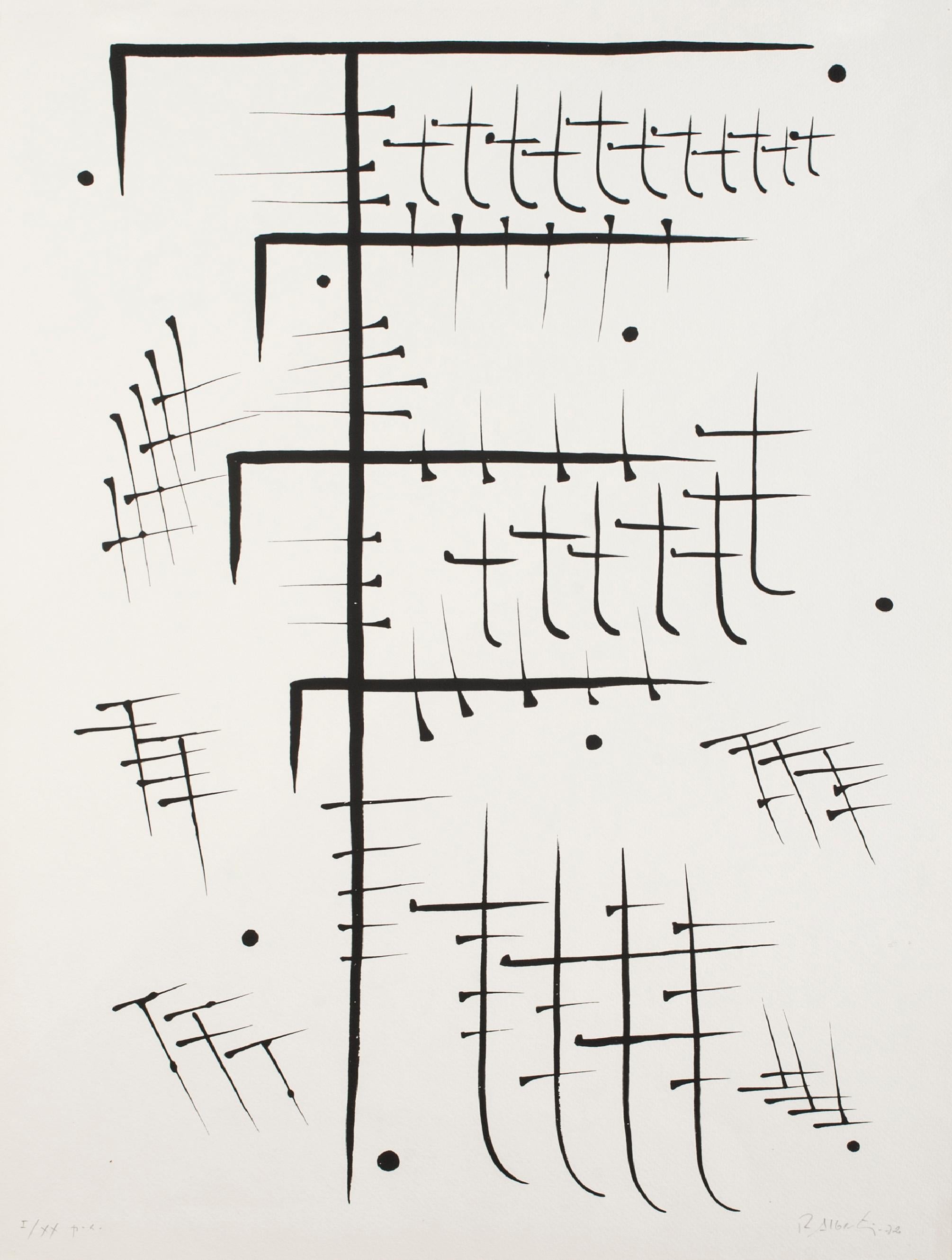 Rafael Alberti Abstract Print - Letter T - Original Lithograph by Raphael Alberti - 1972