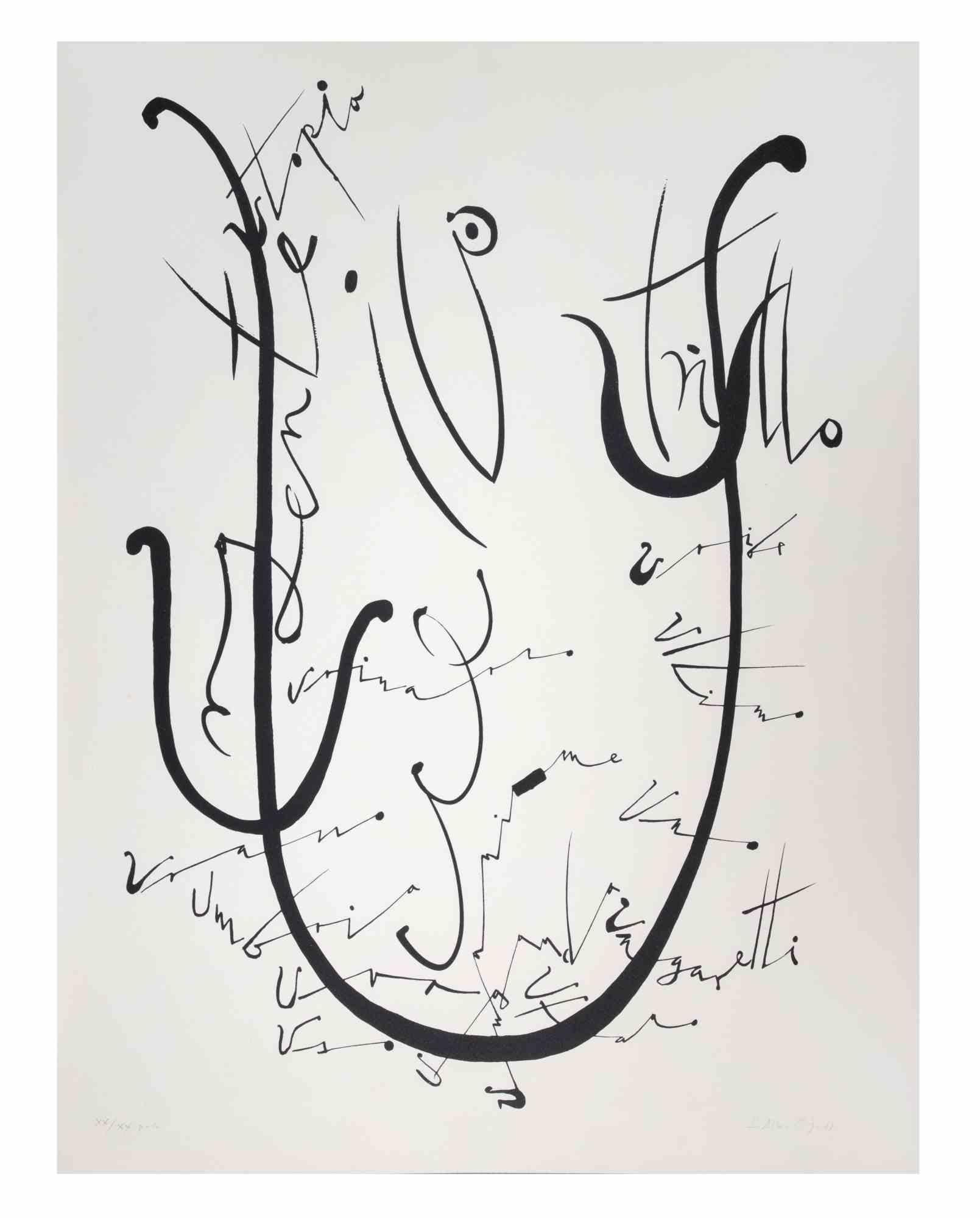 Lithographie en forme de lettre U de Rafael Alberti - 1972