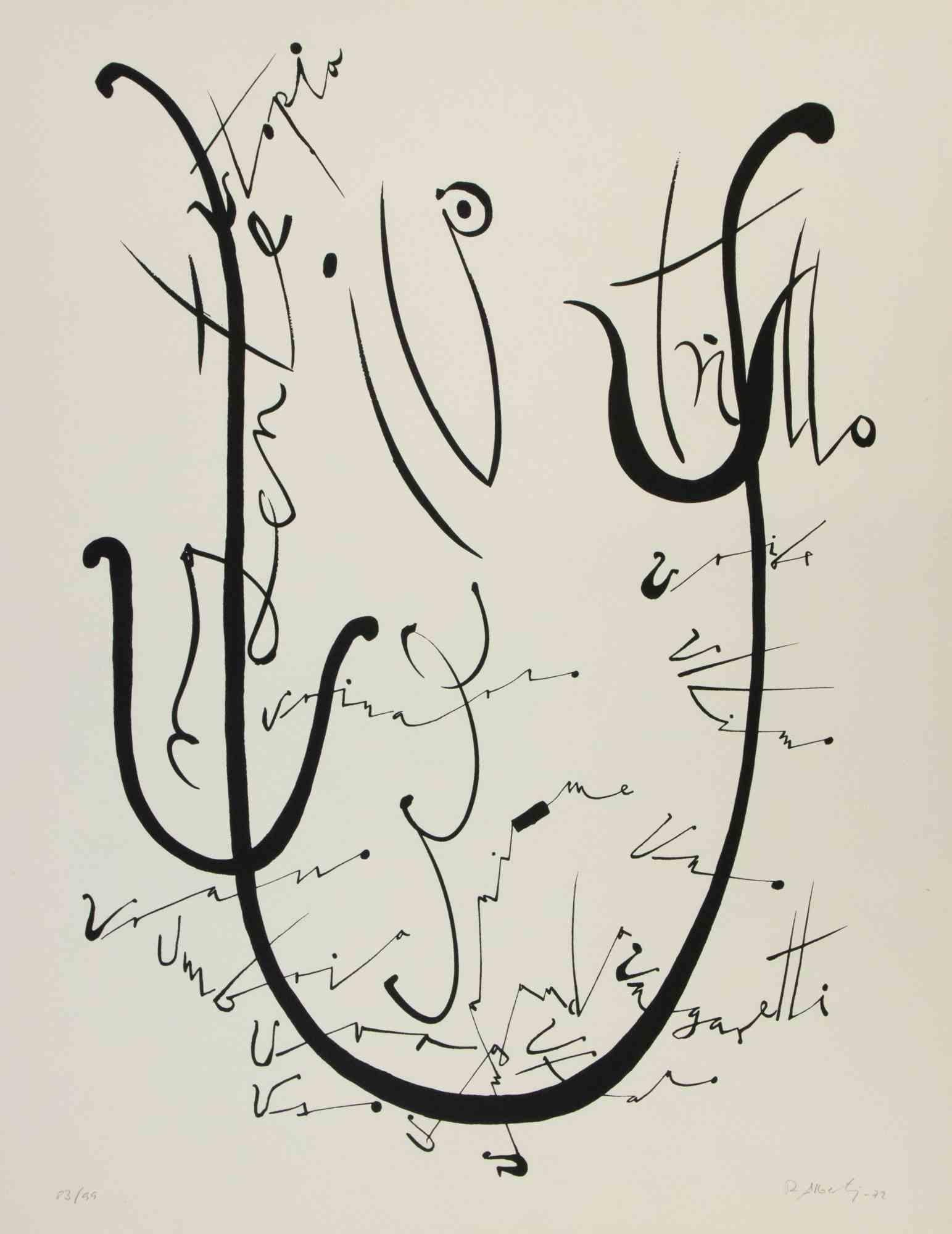 La lettera U della serie Alphabet è una litografia originale realizzata da Rafael Alberti nel 1972.

Firmato a mano e datato sul margine inferiore.

Numerato sul margine inferiore. Edizione di 99

Buone condizioni

L'opera d'arte rappresenta la