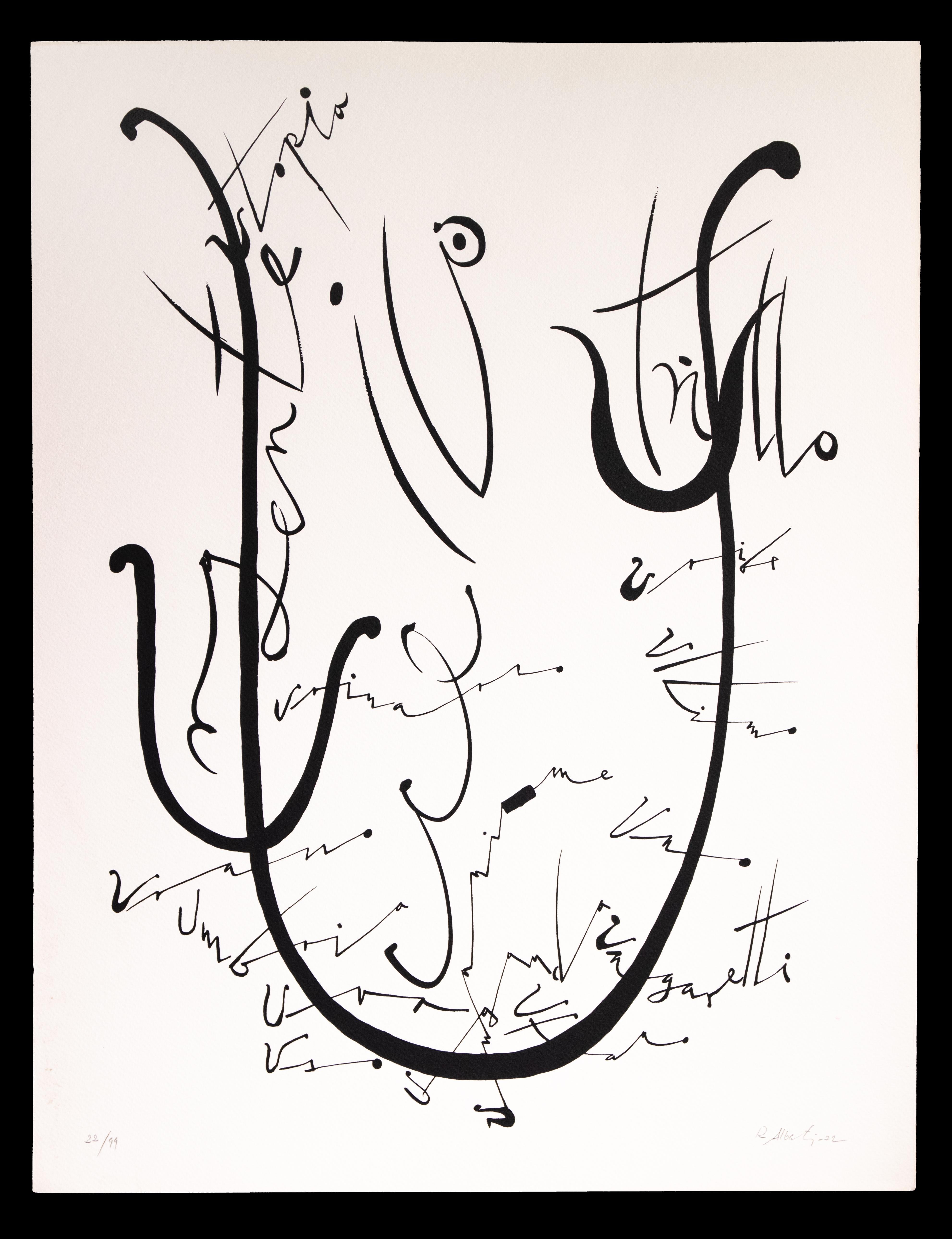Rafael Alberti Abstract Print - Letter U - Original Lithograph by Raphael Alberti - 1972