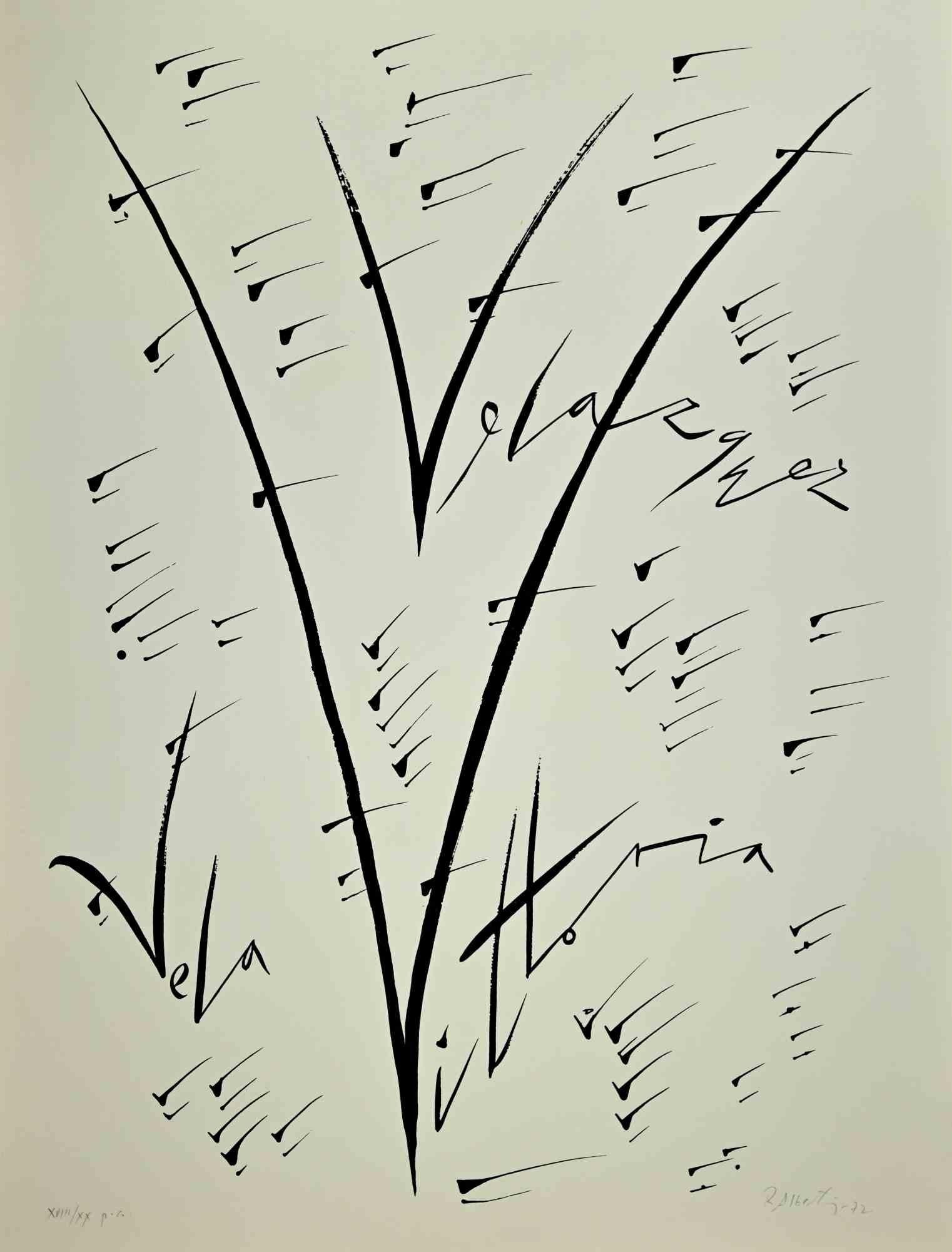 Letter V Lithograph, Abstract Composition, Signed, Edition of 99, 1972