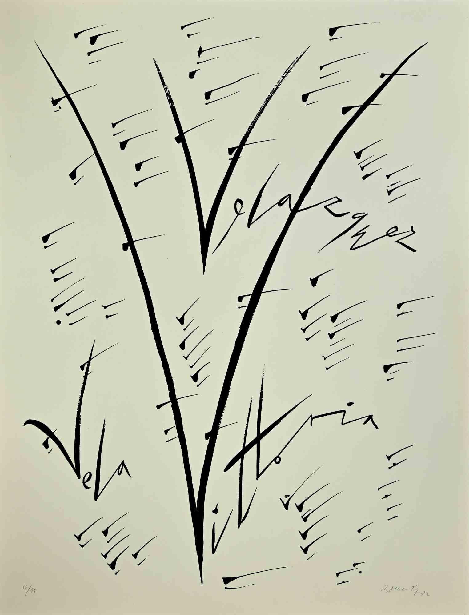 Letter V Lithograph, Abstract Composition, Signed, Edition of 99, 1972