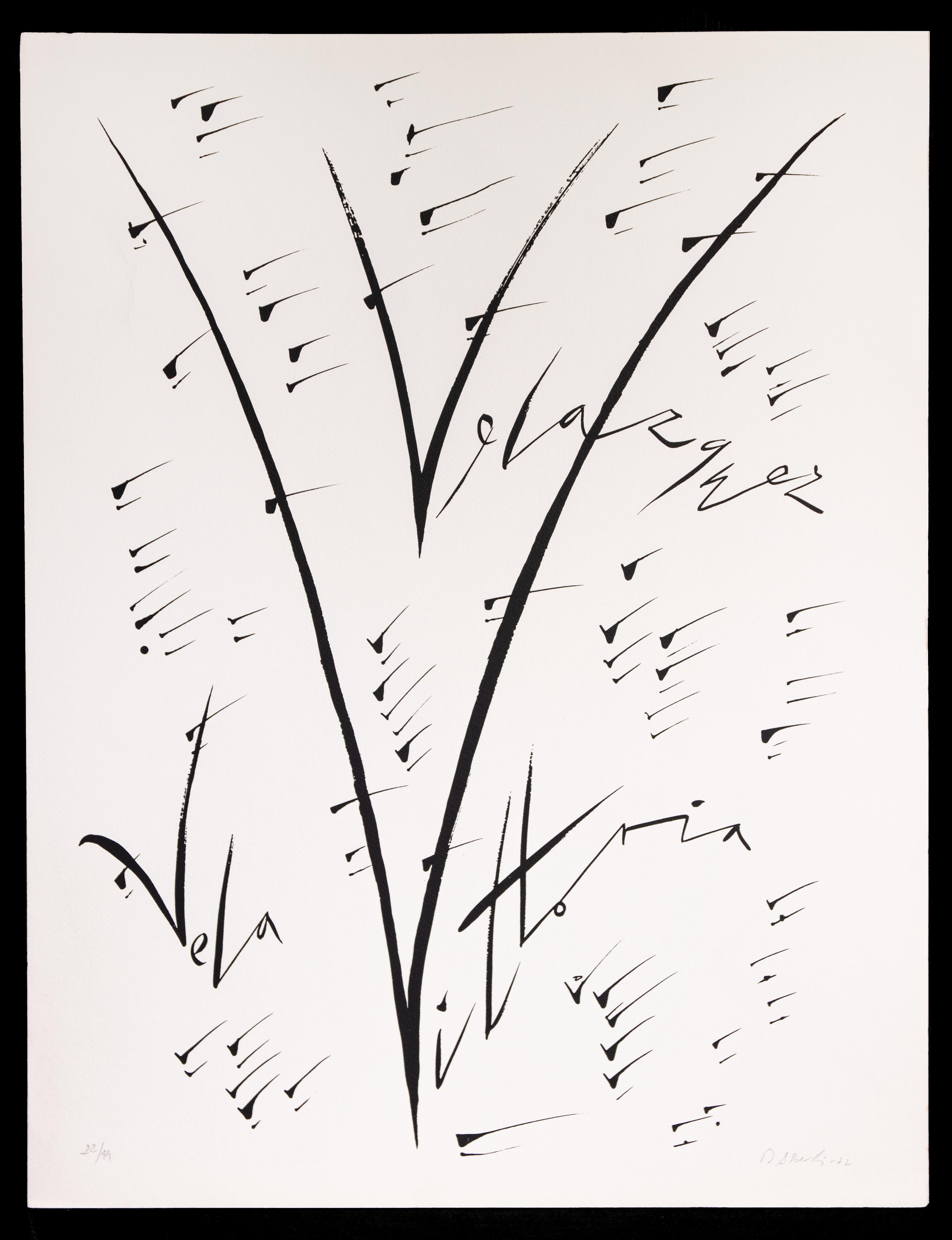 Lettre V de Rafael Alberti, de la série Alphabet,  est une lithographie originale, réalisée par Rafael Alberti en 1972.

Signé à la main, numéroté, édition de XX tirages

L'état de conservation est très bon.

L'œuvre représente la lettre V de