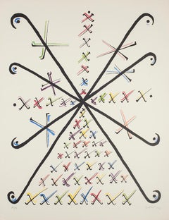 Letra X - Litografía coloreada a mano de Rafael Alberti - 1972