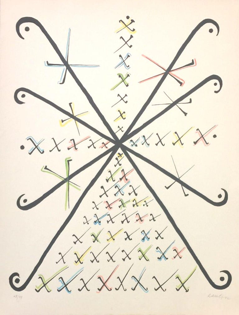 Rafael Alberti Abstract Print - Letter X - Original Lithograph by Raphael Alberti - 1972