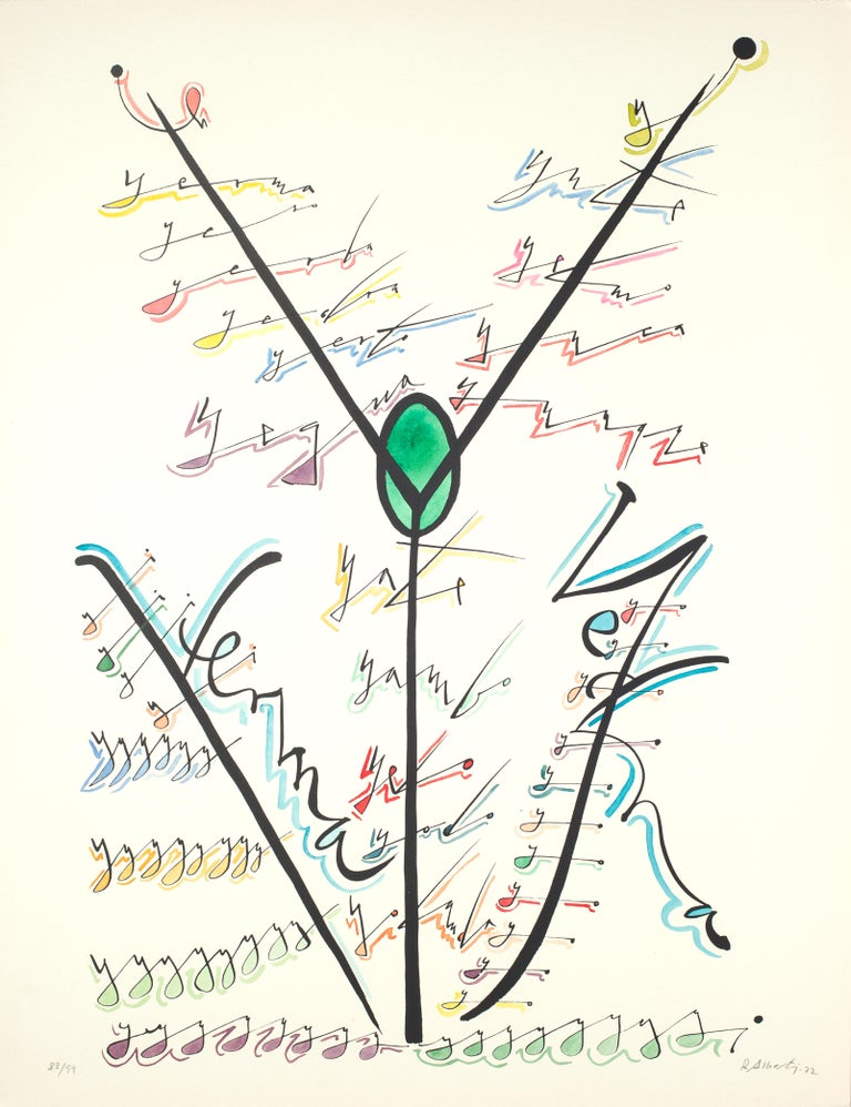 Rafael Alberti Abstract Print - Letter Y - Hand-Colored Lithograph by Raphael Alberti - 1972