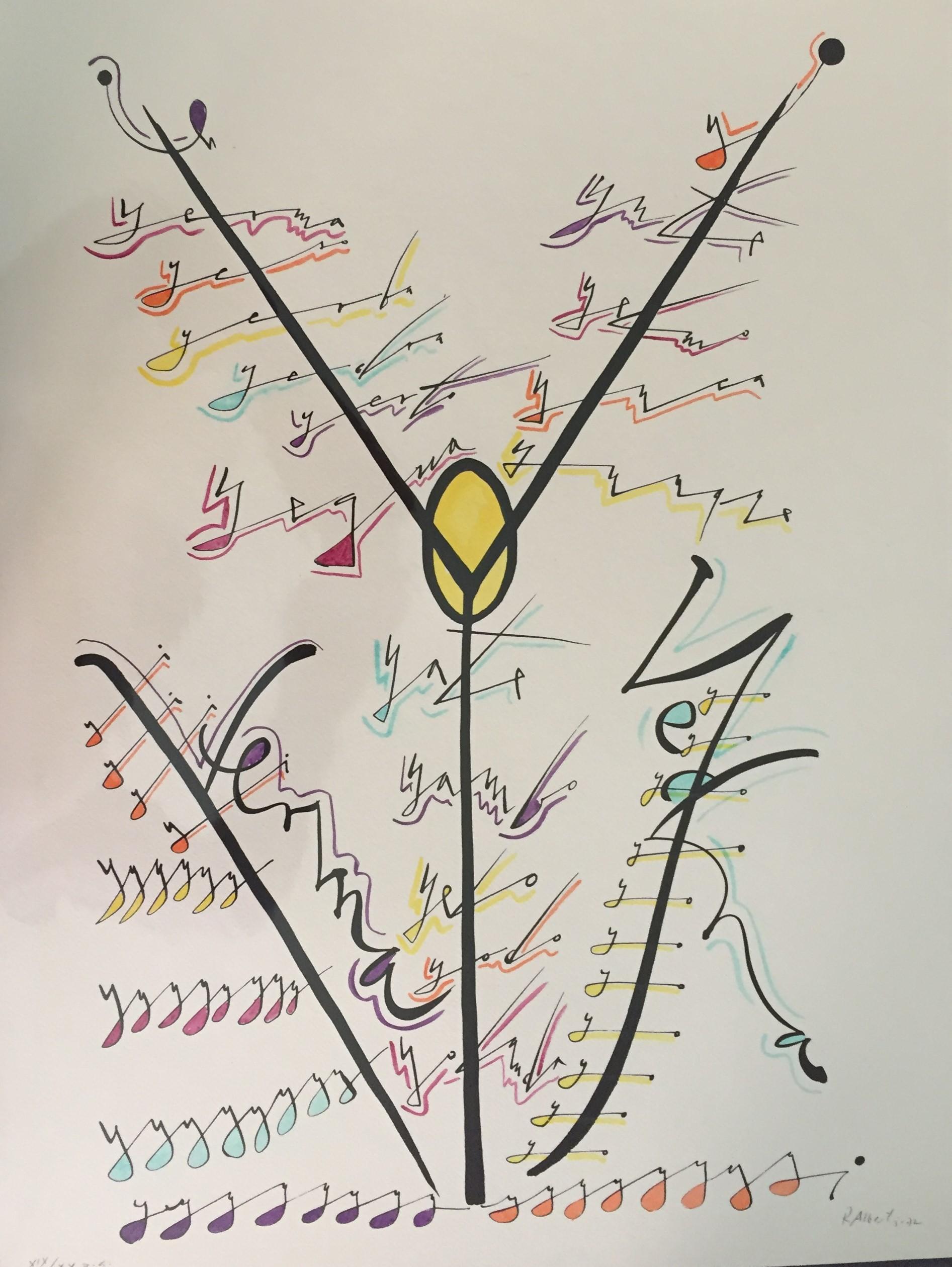 Abstract Print di Rafael Alberti - Litografia su carta "Lettera Y", firmata a mano, tiratura di 99 esemplari, 1972
