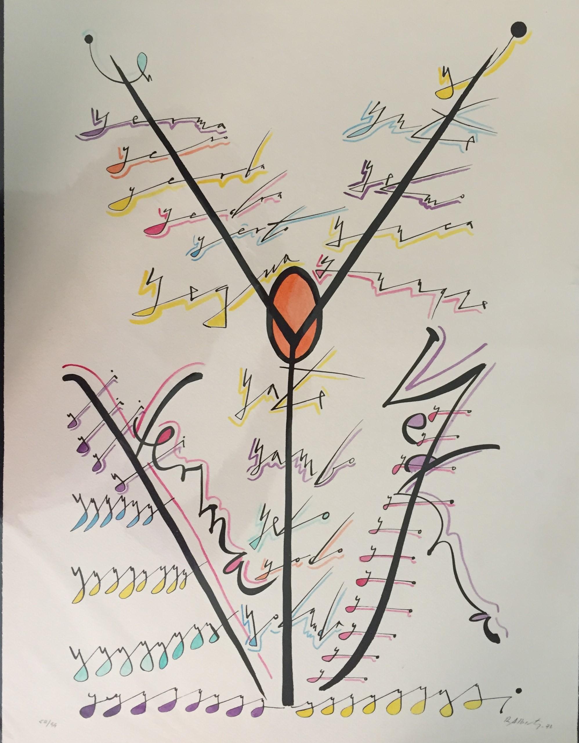 Lithographie sur papier « Lettre Y », signée à la main, édition limitée à 99 exemplaires, 1972