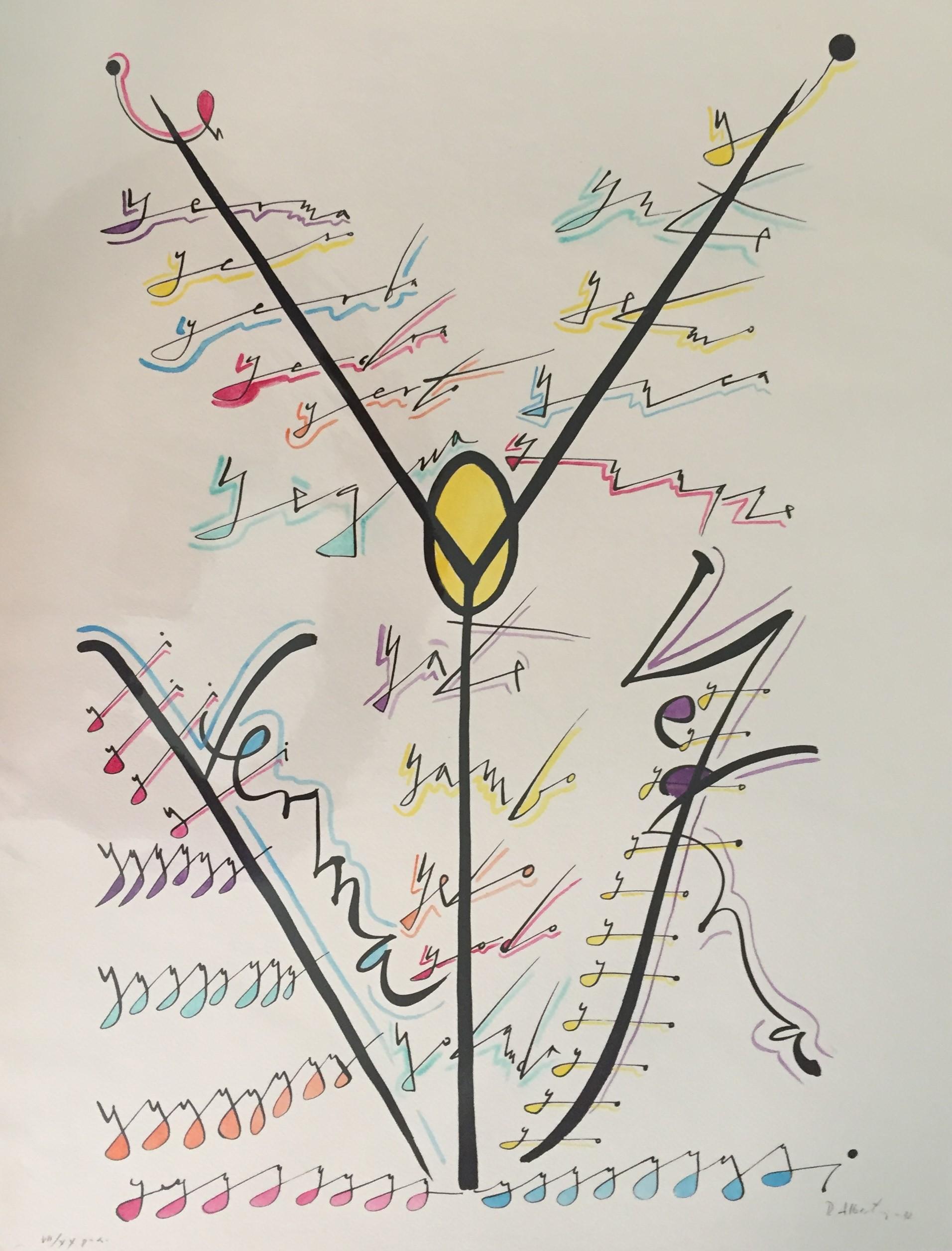 Abstract Print di Rafael Alberti - Litografia "Lettera Y", firmata a mano, tiratura di 99 esemplari, contemporanea, 1972