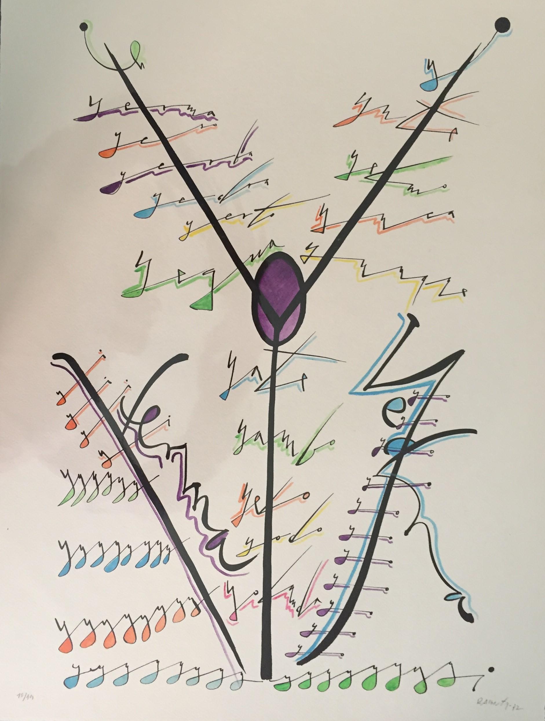 Rafael Alberti Abstract Print - Letter Y Lithograph, Hand Signed, Edition of 99, Contemporary, 1972