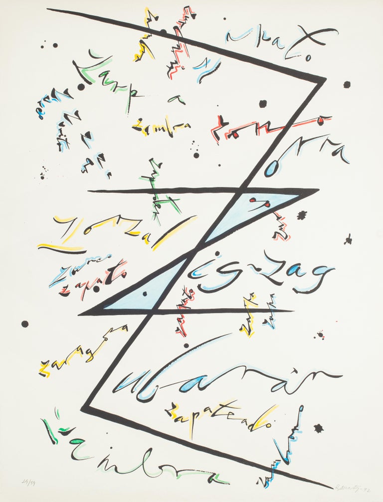 Rafael Alberti Abstract Print - Letter Z - Hand-Colored Lithograph by Raphael Alberti - 1972
