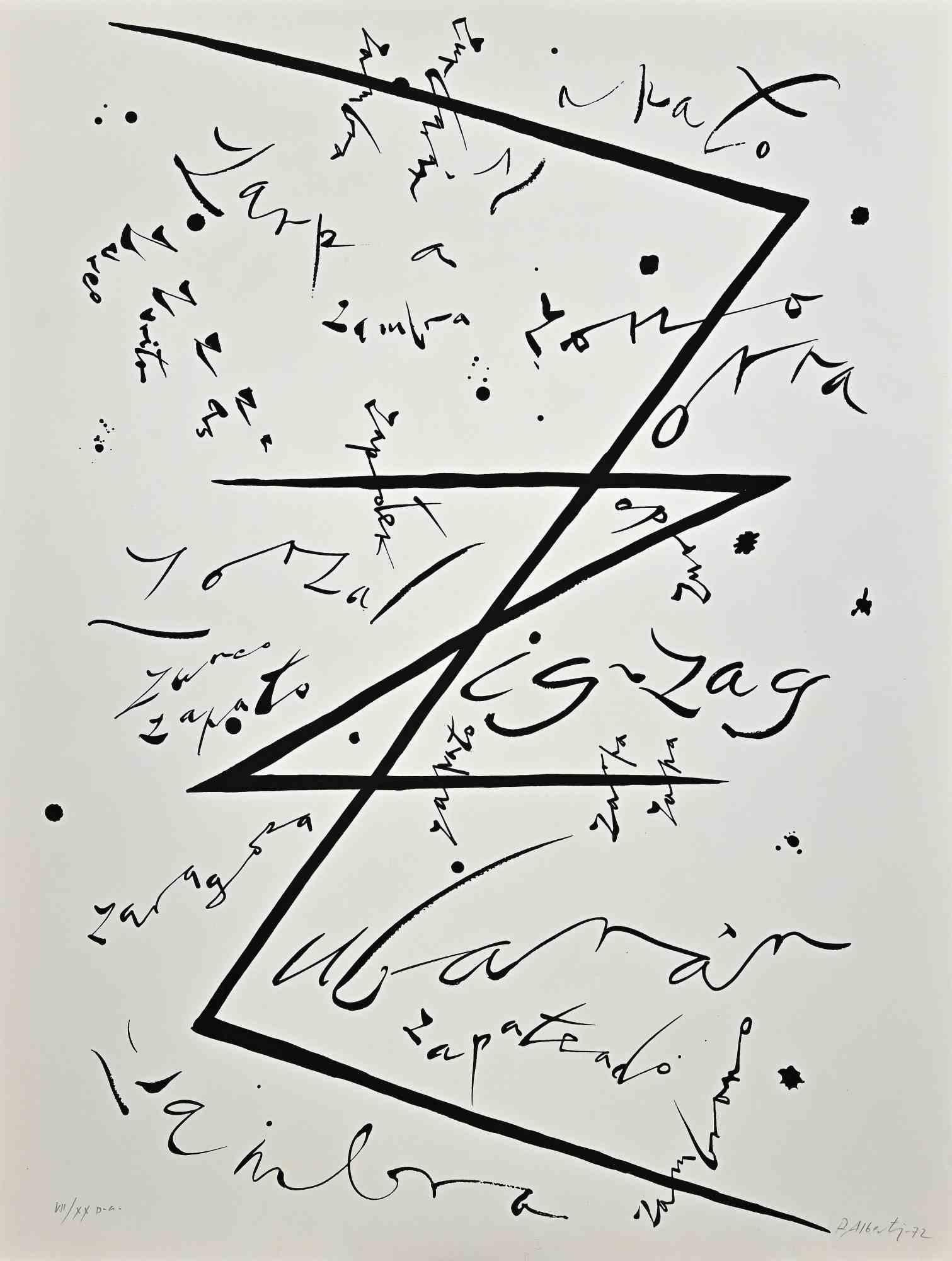 Letter Z from Alphabet series is a lithograph realized by Rafael Alberti in 1972.

Hand-signed and dated on the lower margin.

Numbered on the lower margin. Edition VII/XX Artist's proof

Good conditions

The artwork represents alphabet letter Z,