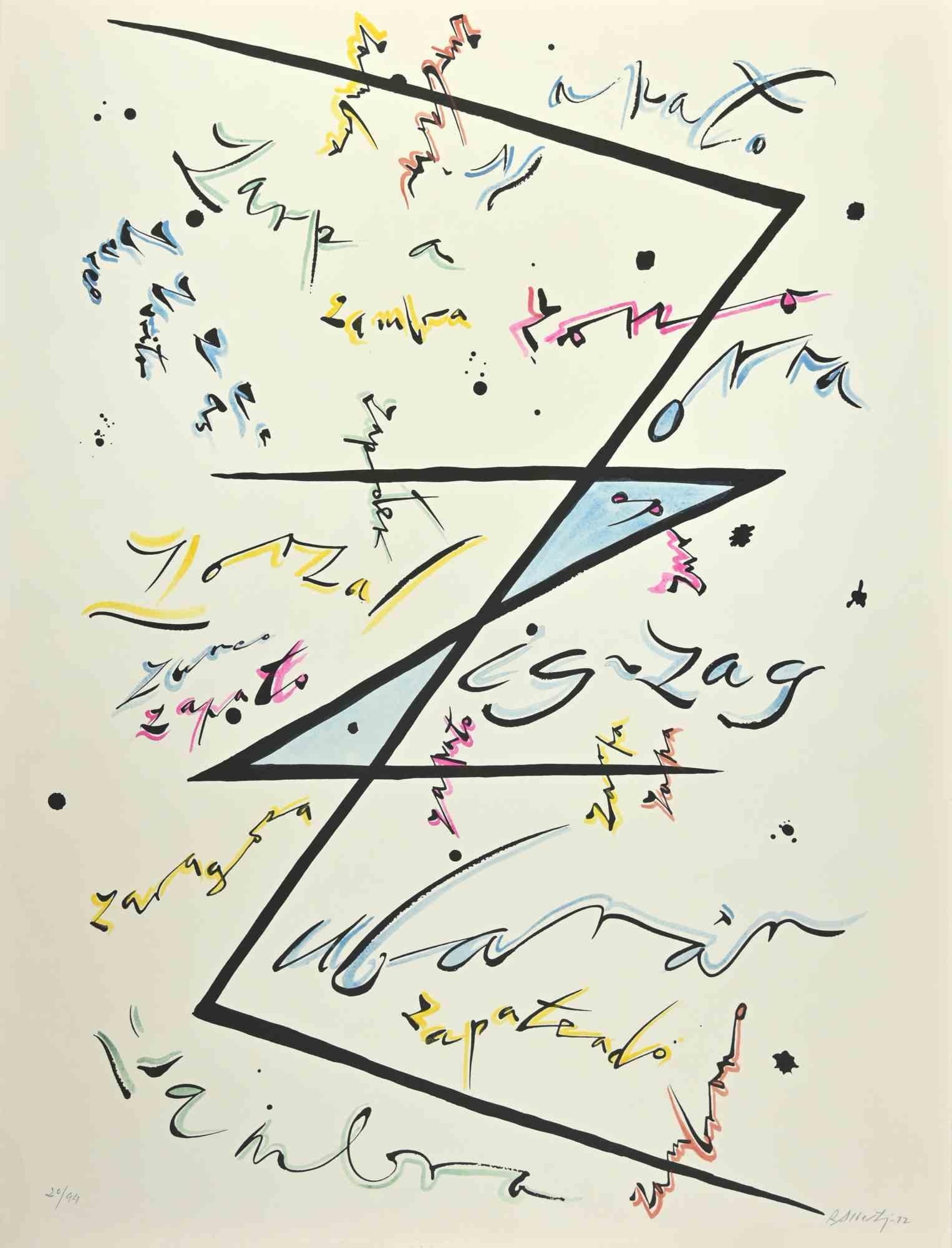 Letter Z from the Alphabet series is a lithograph realized by Rafael Alberti in 1972.

Hand-signed.

Edition n. 20/44 prints.

The state of preservation is very good.

The artwork represents the alphabet letter, with a poetical abstract composition