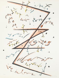 Lettre Z orange - Lithographie colorée à la main par Raphael Alberti - 1972