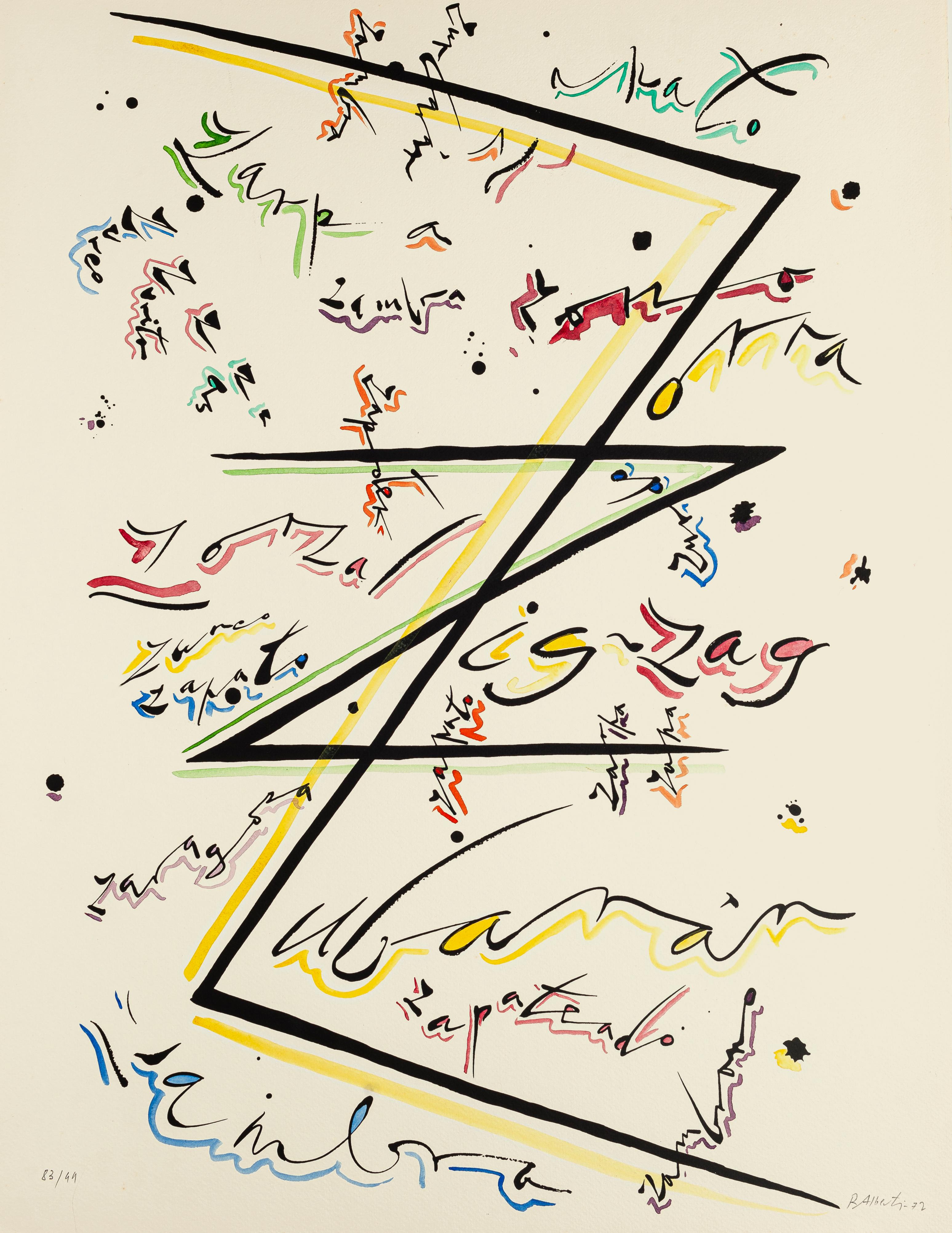 Letter Z - Hand-Colored Lithograph by Raphael Alberti - 1972