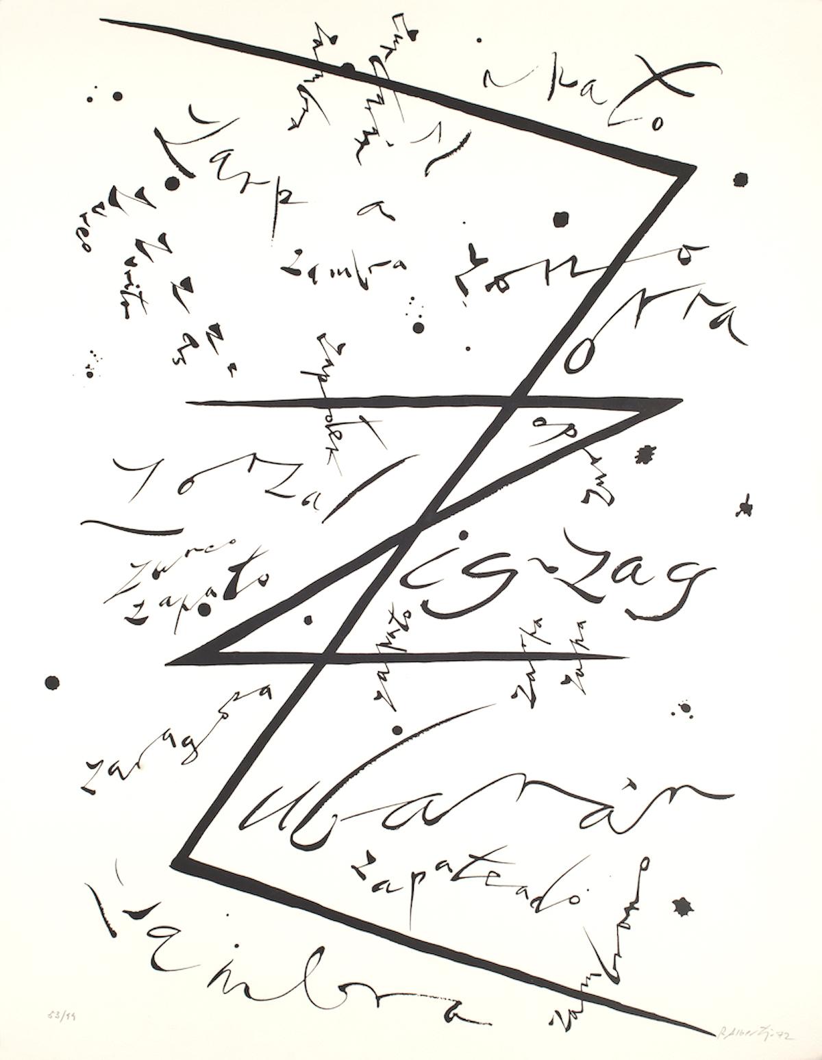 Rafael Alberti Abstract Print - Letter Z - Original Lithograph by Raphael Alberti - 1972