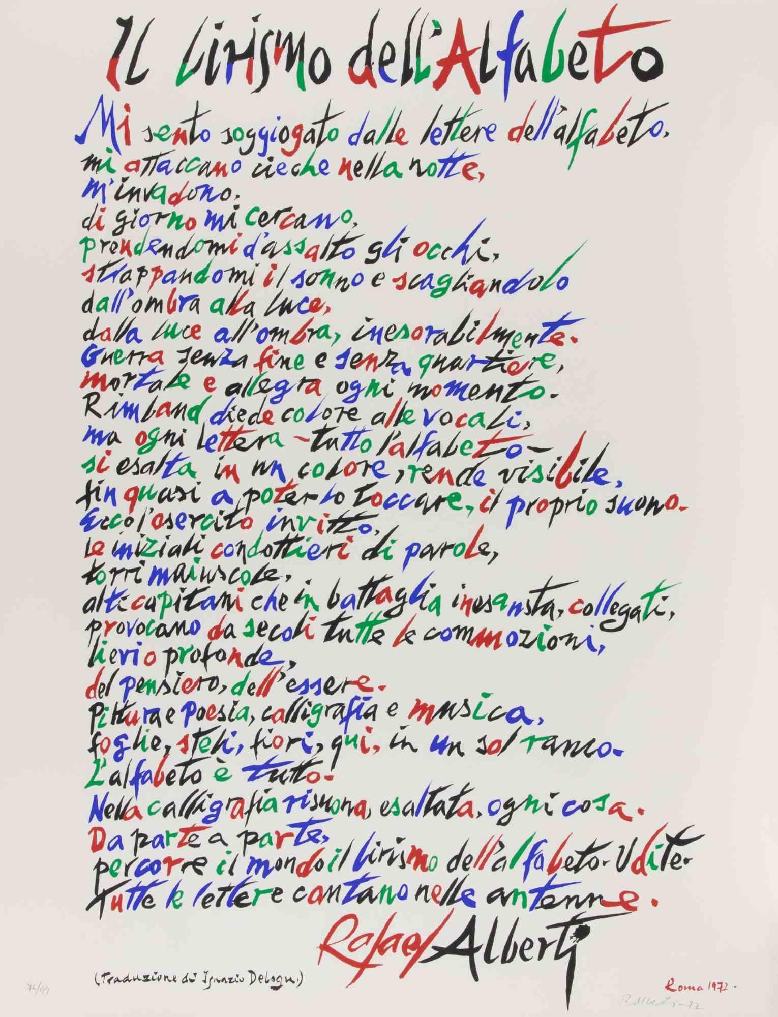 Lithographie auf Papier. Auflage: 99 Exemplare.

Handsigniert und nummeriert.

Erstklassiger Zustand.

Rafael Alberti (1902–1999) war ein spanischer Dichter und Maler.  Er wurde zum Symbol für eine Poesie, die sich dem politischen und