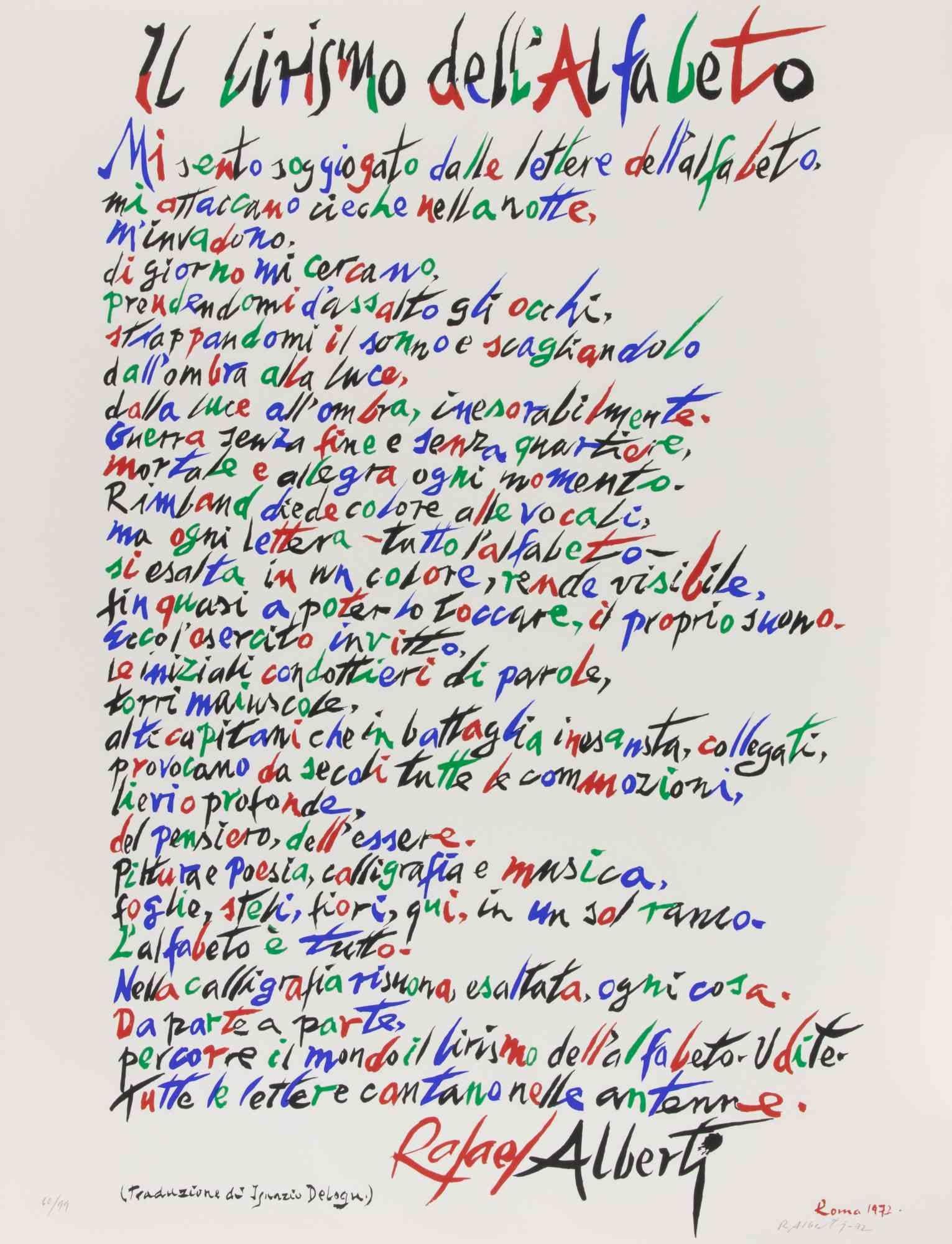 Le lyrisme de l'alphabet - Lithographie de Rafael Alberti - 1972