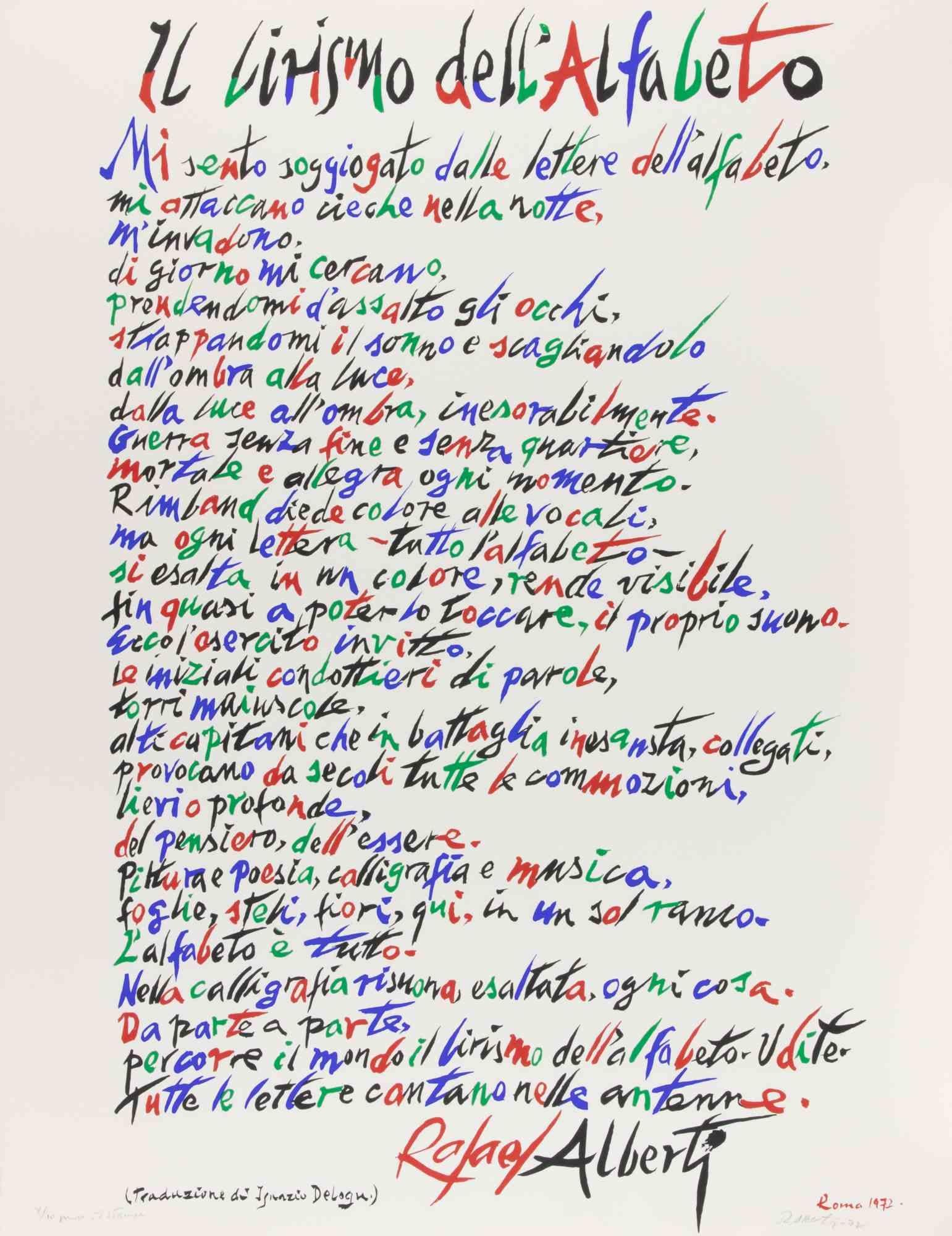 Lithographie auf Papier. Auflage: 99 Exemplare.

Handsigniert und nummeriert.

Erstklassiger Zustand.

Rafael Alberti (1902–1999) ist ein spanischer Dichter.  Er wurde zum Symbol für eine Poesie, die sich dem politischen und gesellschaftlichen