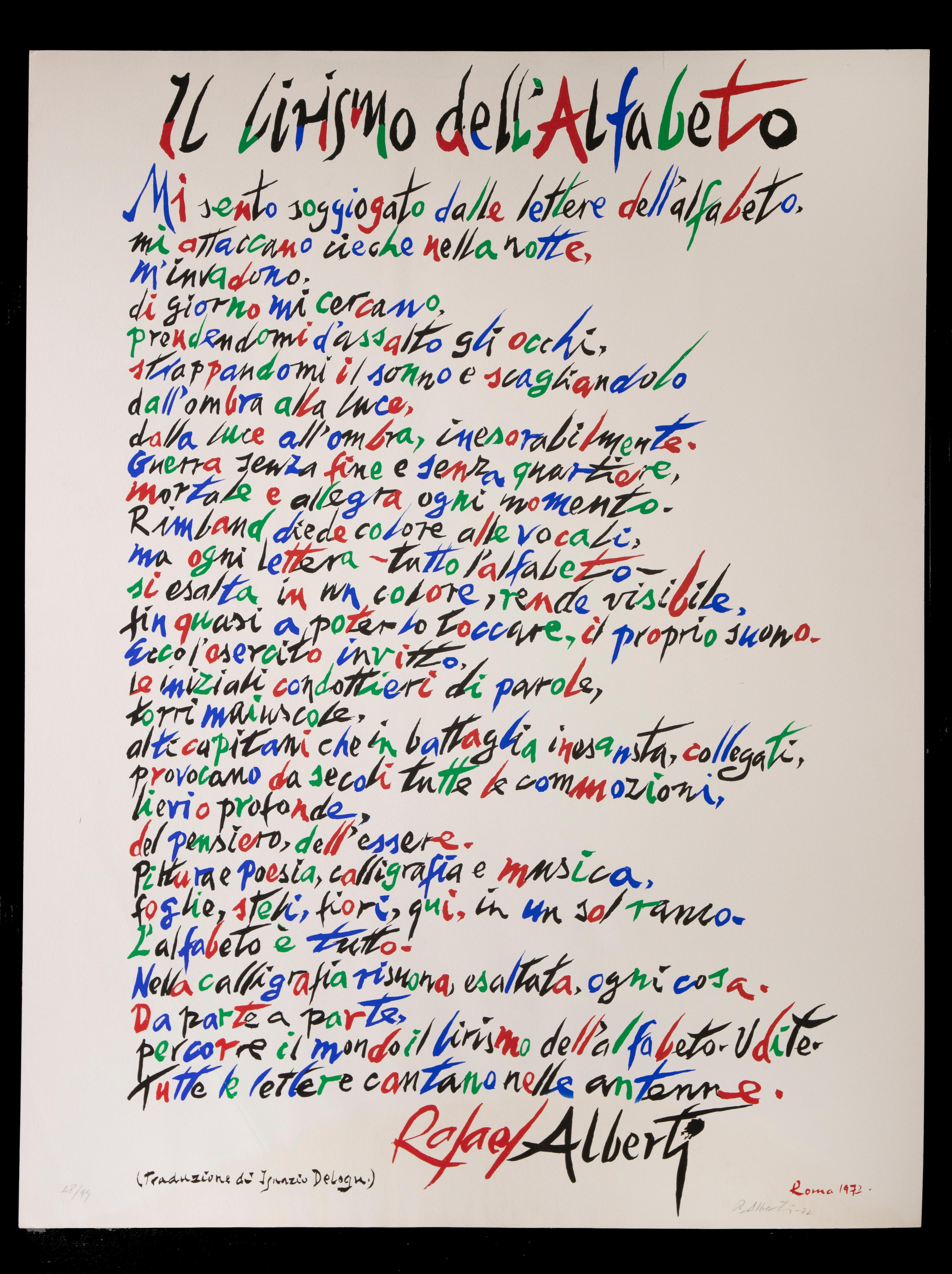 Le lyrique d'Alphabet - Lithographie originale de Raphaël Alberti - 1972