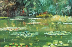 Paesaggio intitolato "Nenufares" - Olio su tela - Firmato e incorniciato