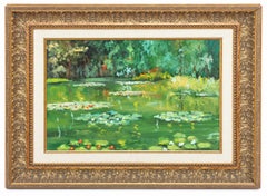 Paesaggio intitolato "Nenufares" - Olio su tela - Firmato e incorniciato