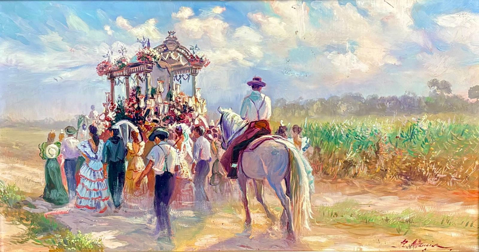 Óleo sobre cobre - Romería del Rocío. For Sale 3