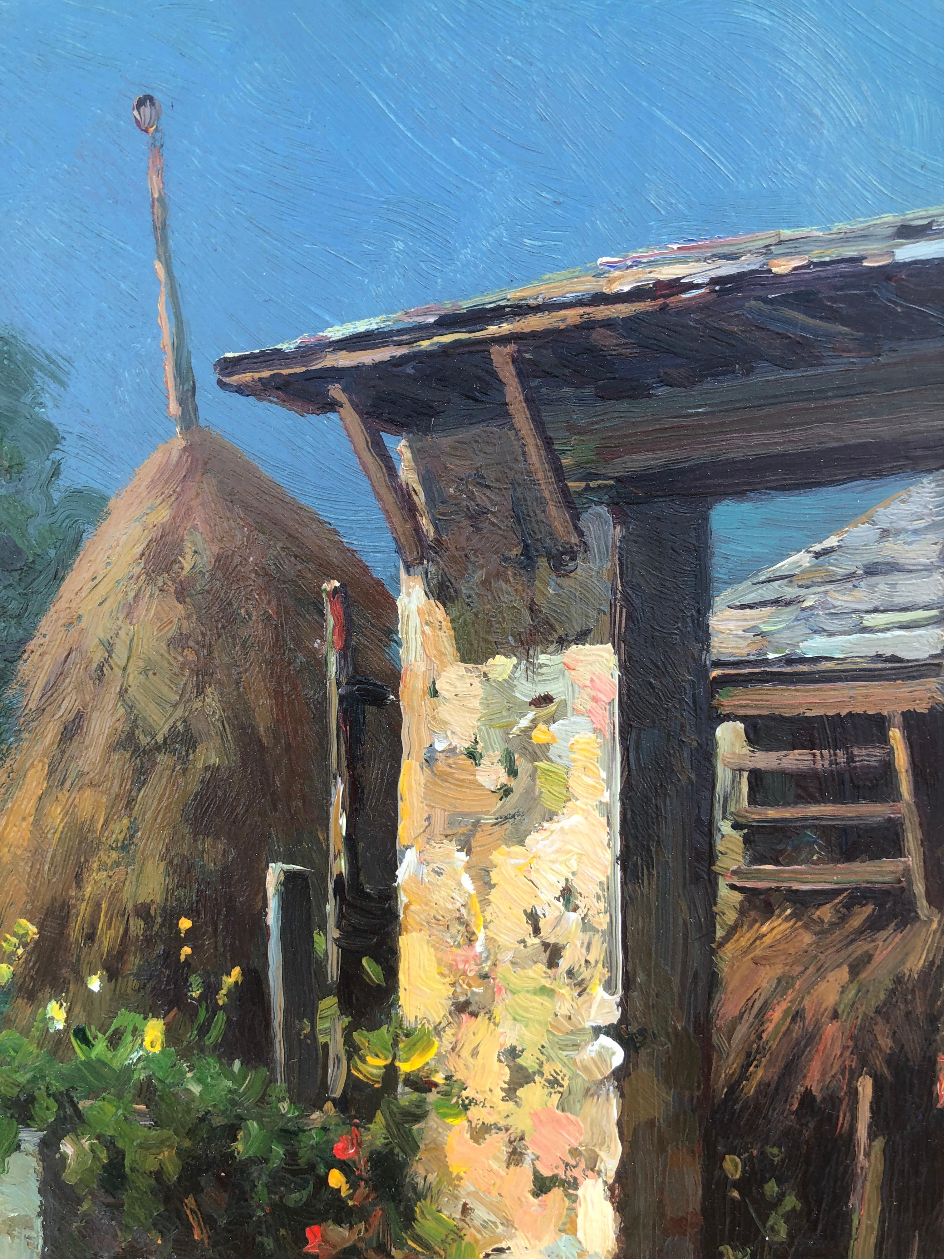 Catalan farmhouse Spain oil on board painting - Barbizon School Painting by Rafael Batalle Mallarach