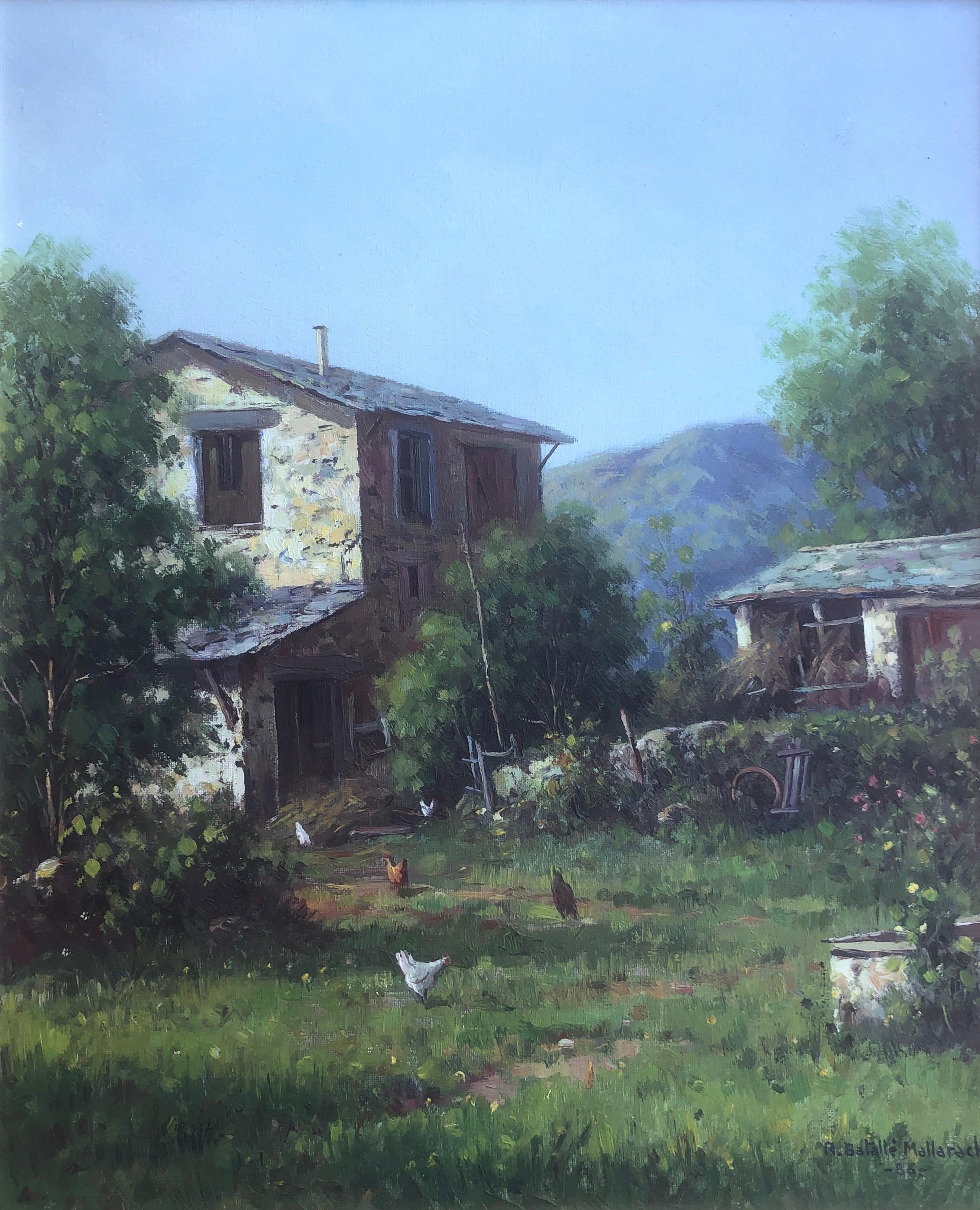 Rafael Batalle Mallarach Landscape Painting - Catalan farmhouse Spain oil on canvas painting
