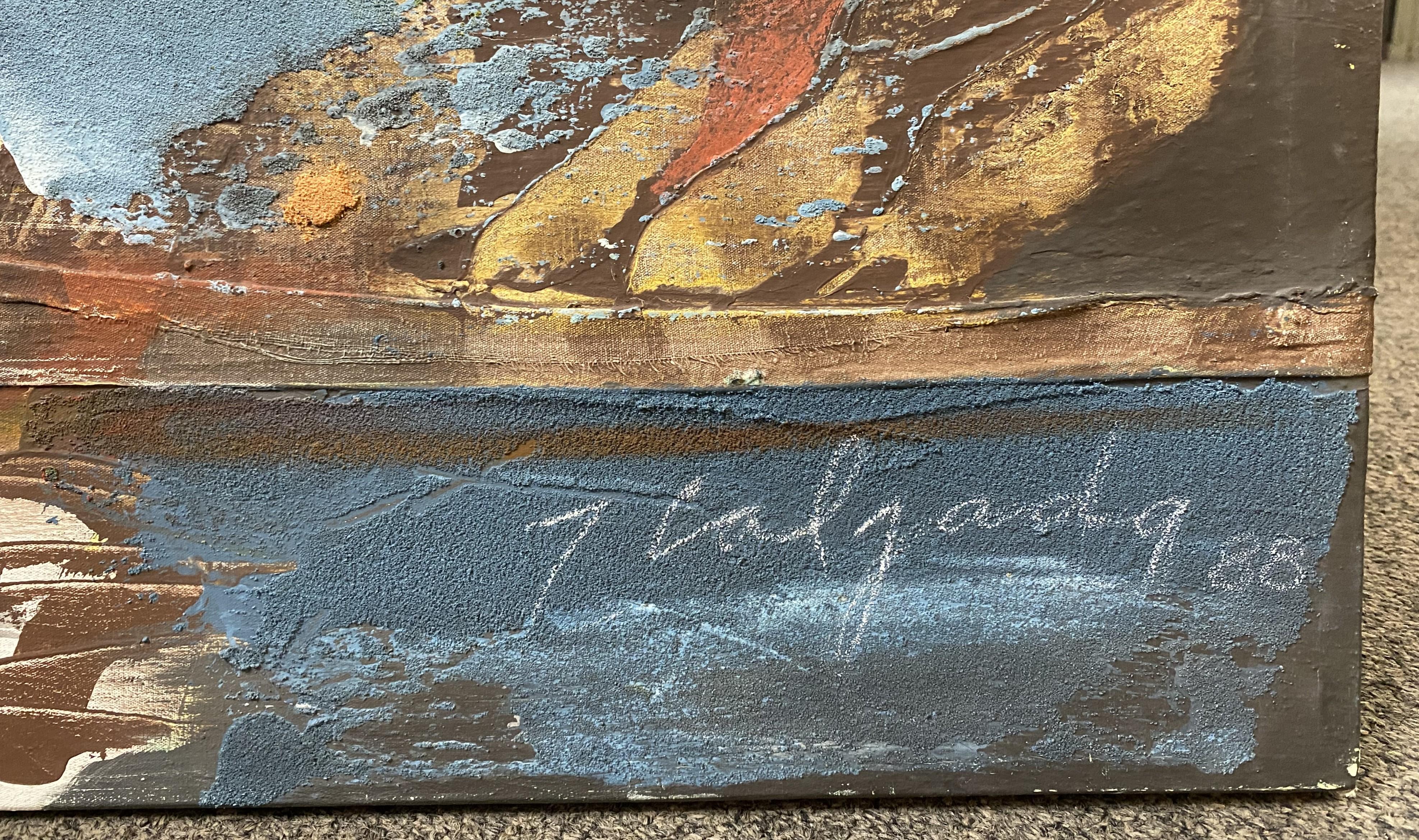 Un raffinato astratto in nero, blu, rosso e giallo dell'artista messicano Rafael Calzada (nato nel 1951). Calzada è nato a Città del Messico e ha iniziato a studiare disegno e pittura nel 1968 presso la Scuola Nazionale delle Arti (San Carlos).  Il