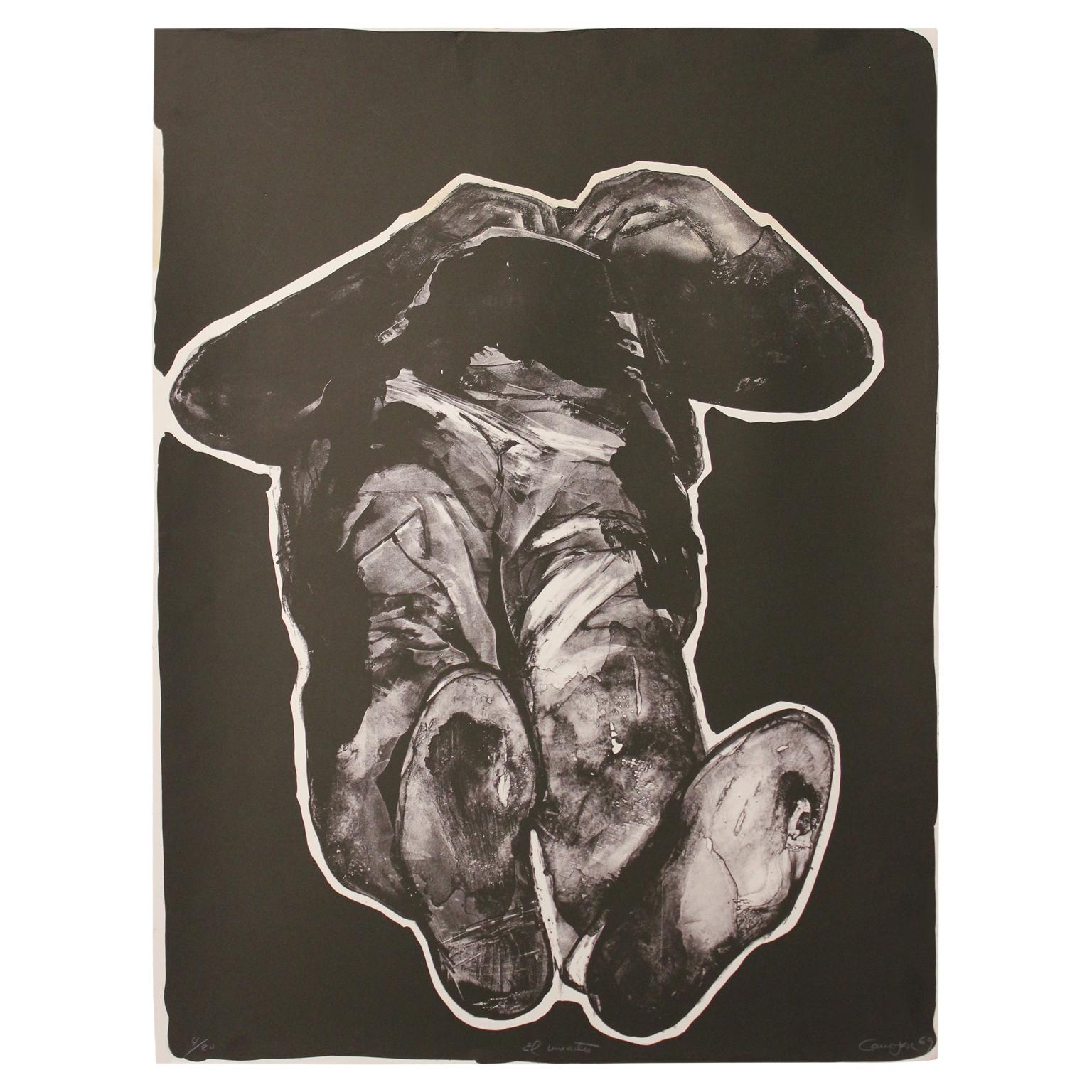 Rafael Canogar Figurative Print - "El Muerto" Black and White Figurative Lithograph Edition 4/20