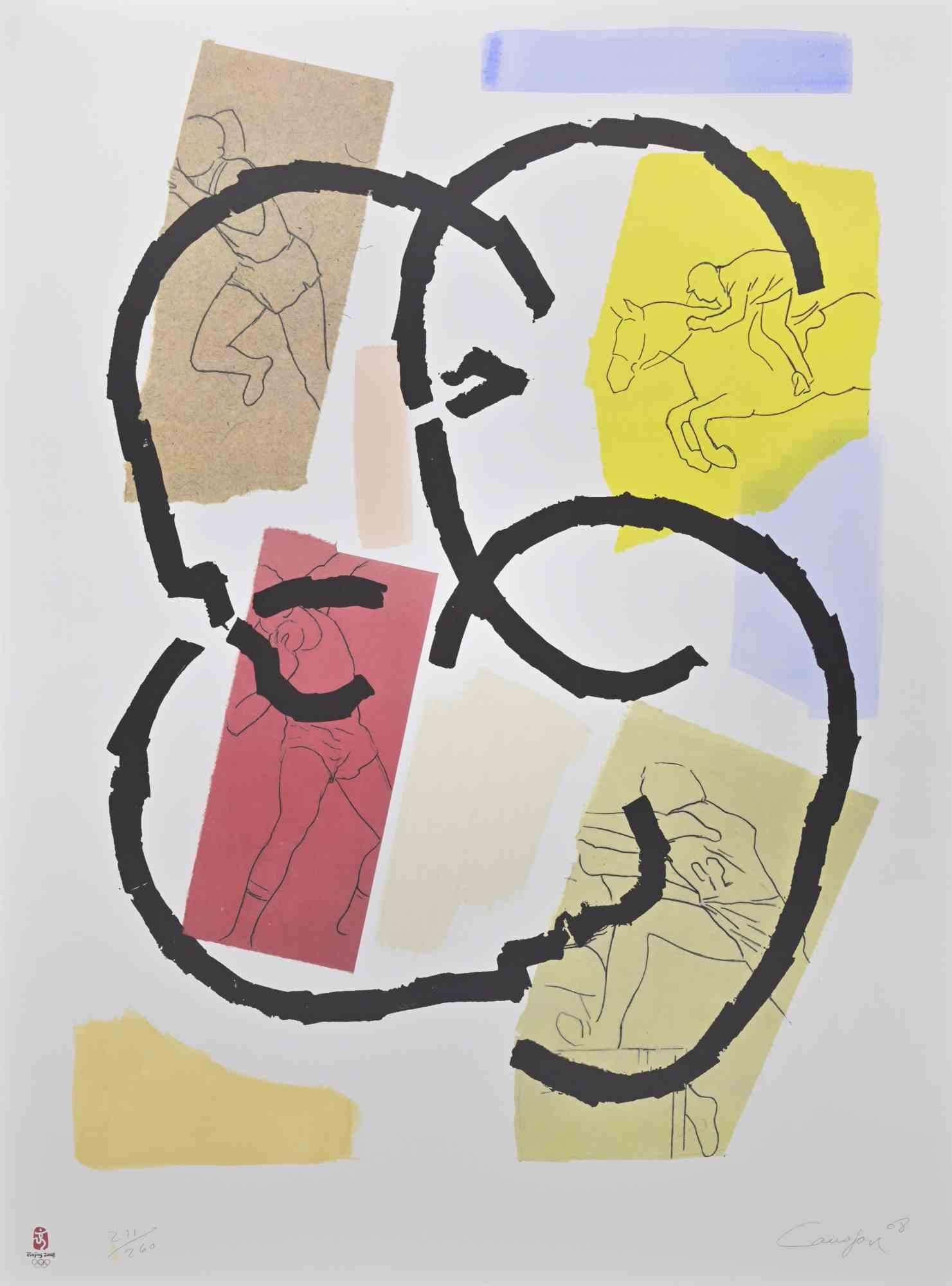 Los Juegos, Olympic Games Beijing 2008 is a mixed-colored lithograph realized by Rafael Canogar. 

Edition of 260.

Hand signed and numbered.

This work belonging to the Suite "Olympic Games Beijing 2008". It bears the Olympic Organising Committee