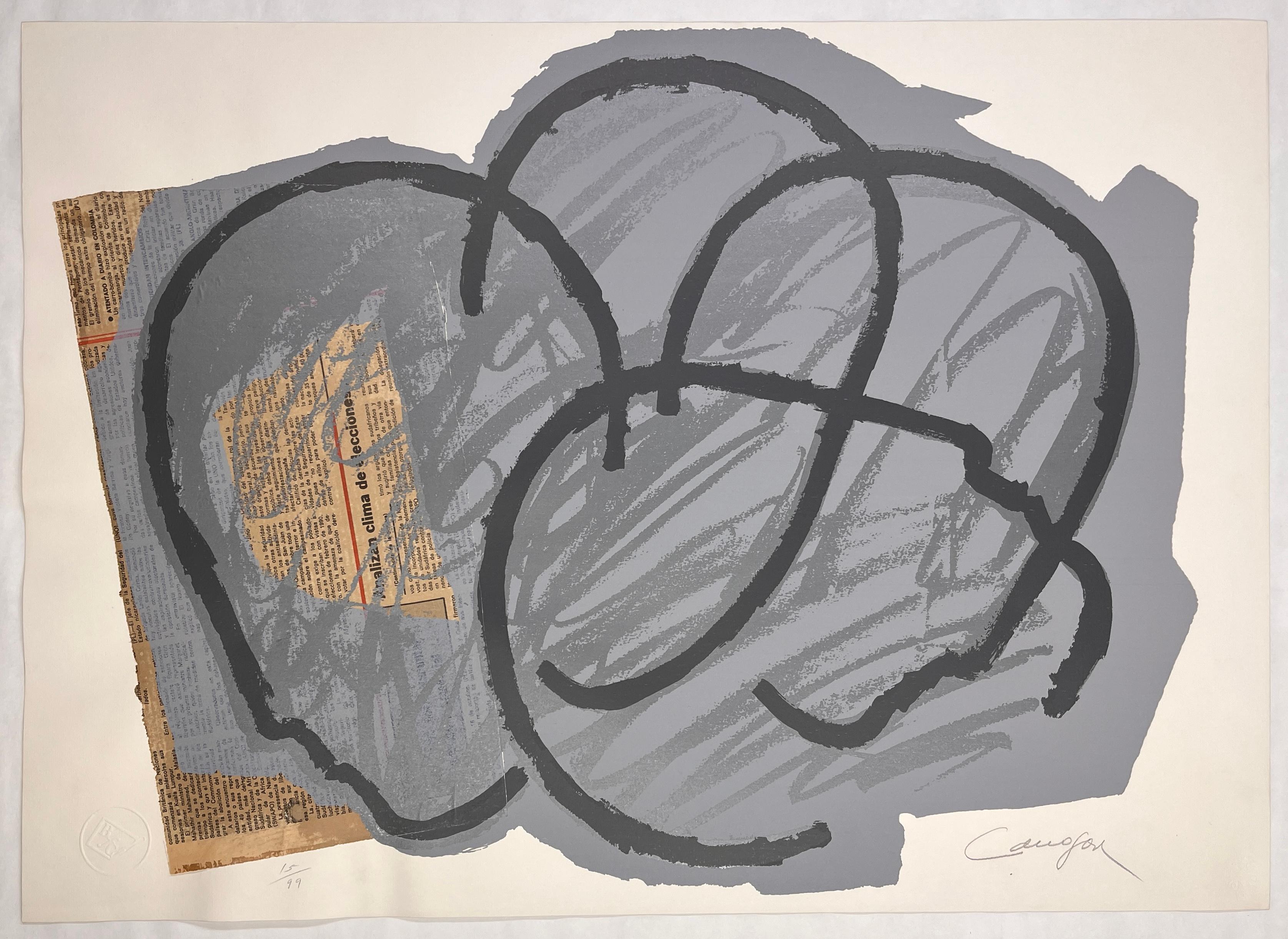 "Caracter" 1989 Original Firmado Collage Serigrafía Artista Español 15/99 Abstracto - Print de Rafael Canogar